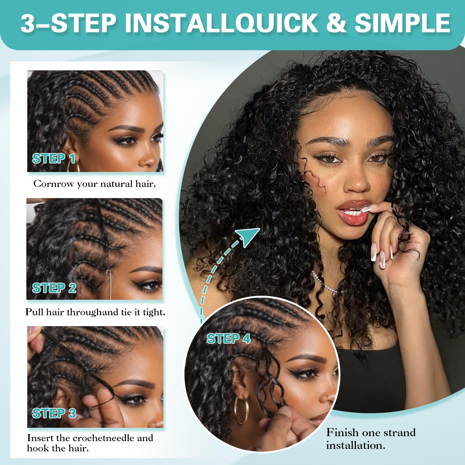 20 Inch Feather Crochet Human Hair for Black Women 120g Pre-Separated Curly Wave Miracle Knots Crochet Human Hair 100 Strands Extensions Reusable Knotless Invisible Natural Black