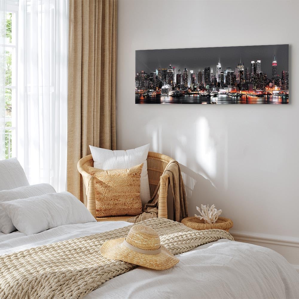 Cuadros B&D XXL - Cuadro en Lienzo 150x50 cm 1 pieza - Impresión Cuadros decorativos Decoracion Decorativo para Pared modernos dormitorios de Pared - Ciudad Nueva York paisaje edificios residenciales