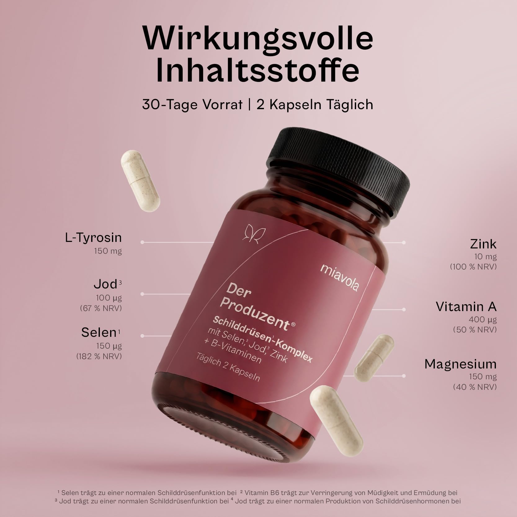 miavola® der Produzent® Schilddrüsen-Komplex mit L-Tyrosin, Jod, Selen, Zink & 8 B-Vitaminen + Cofaktoren - 60 Kapseln hochdosiert & vegan