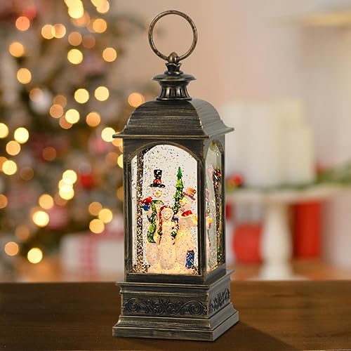 GenSwin Linterna de globo de nieve de Halloween de bruja, funciona con pilas, purpurina con temporizador de 6 horas, escena iluminada por LED para