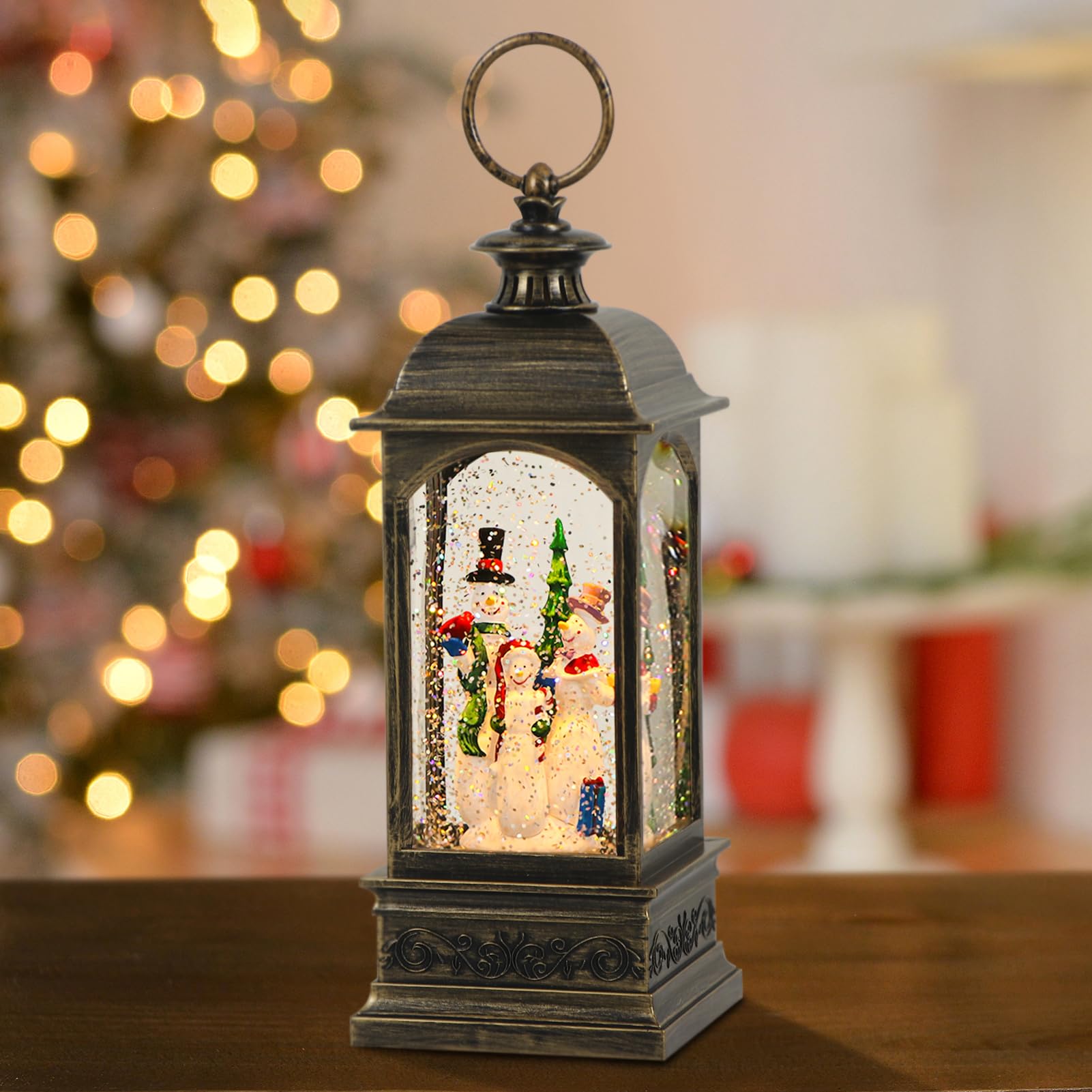 Caja de música de Navidad recargable y farol decorativo con movimiento