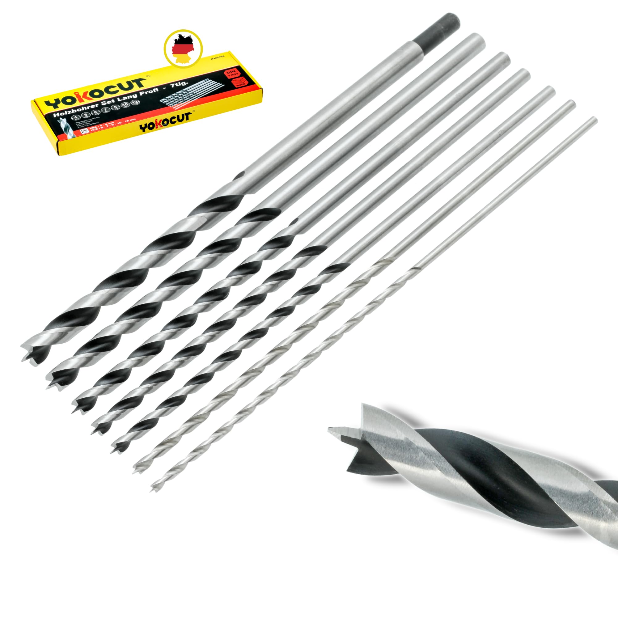 YOKOCUT Holzbohrer Set lang Profi - [7-teilig in Aufbewahrun