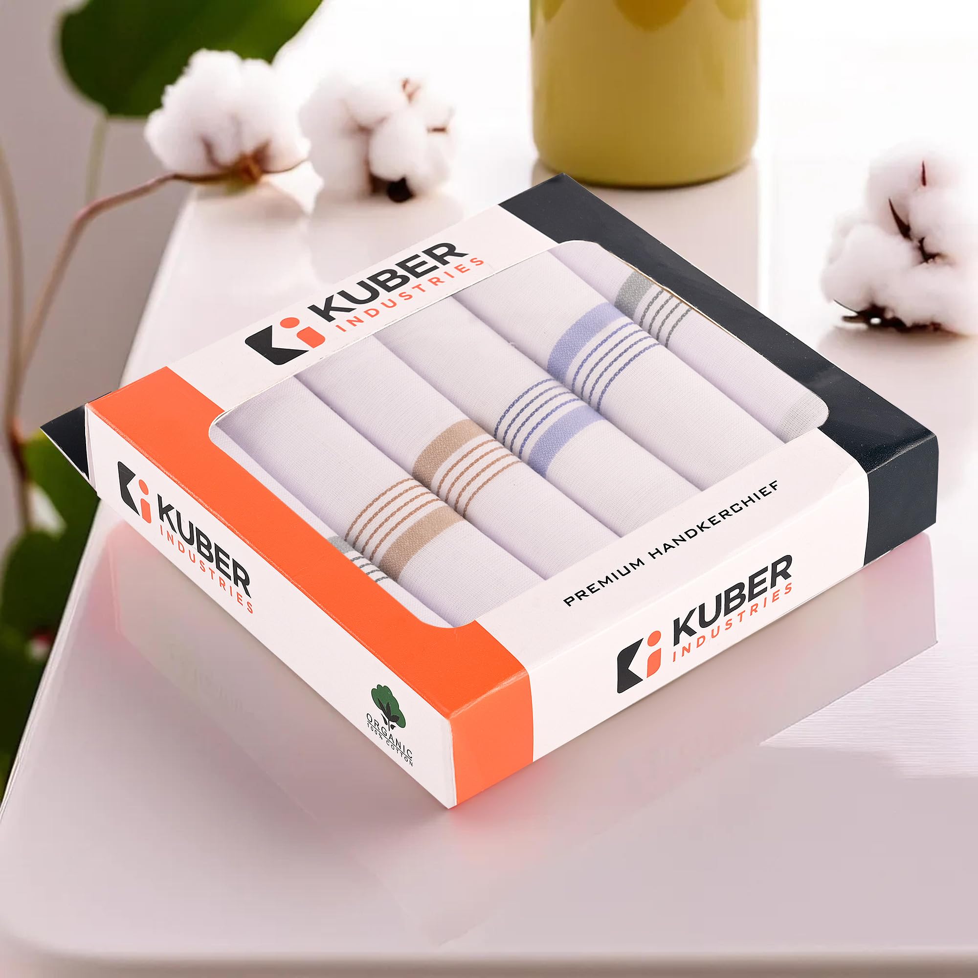 Kuber Industries (Set of 6) Premium Cotton Soft Handkerchief For Men With Box | Rumal For Boy's | Hanky For Men | Border 325 | White