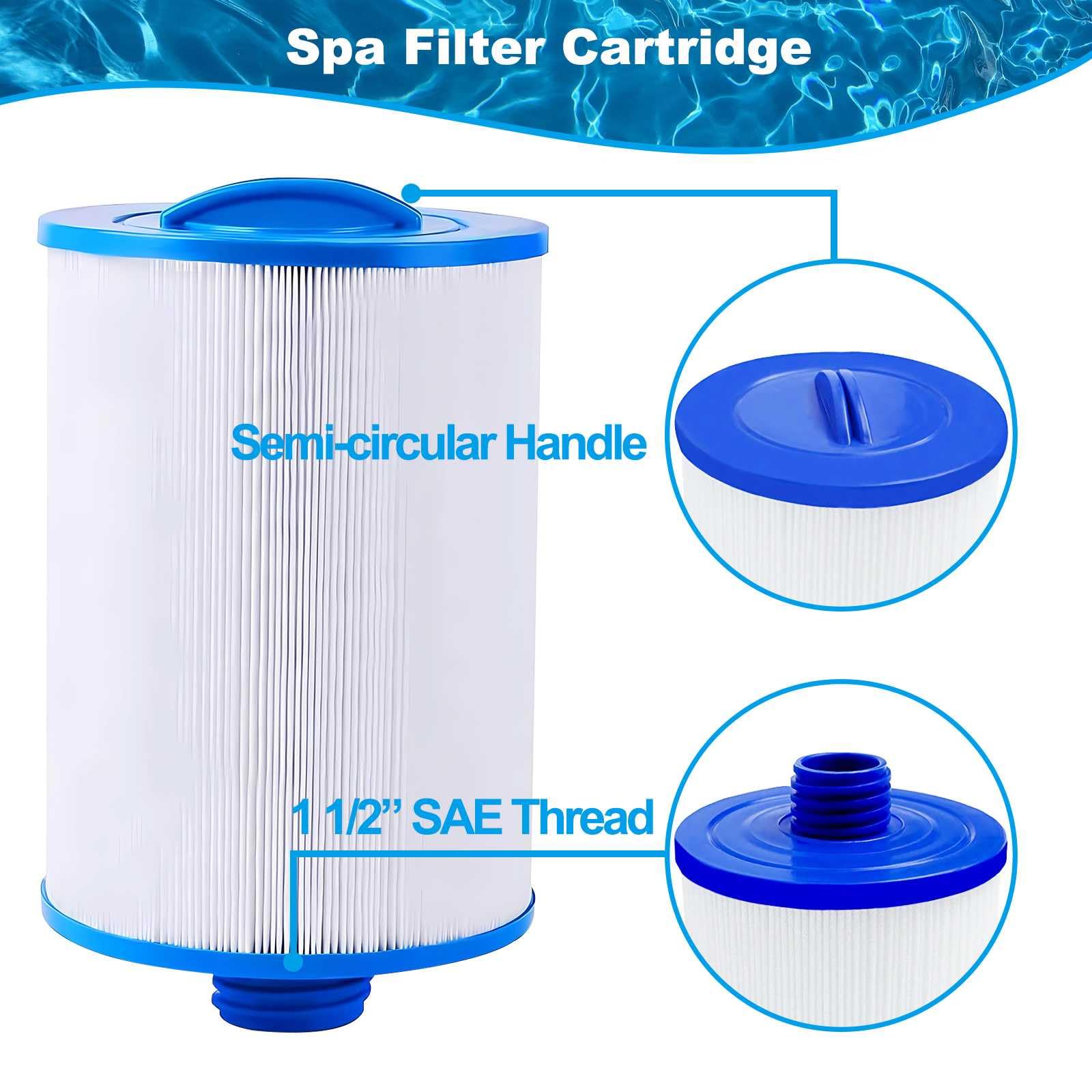 Cartucho de Filtro de SPA para Bañera de Hidromasaje, Compatible con PWW50P3, Unicel 6CH-940, Filbur FC-0359, Waterway Plastics 817-0050, Rosca Gruesa SAE de 1 1/2”, 2 Paquetes