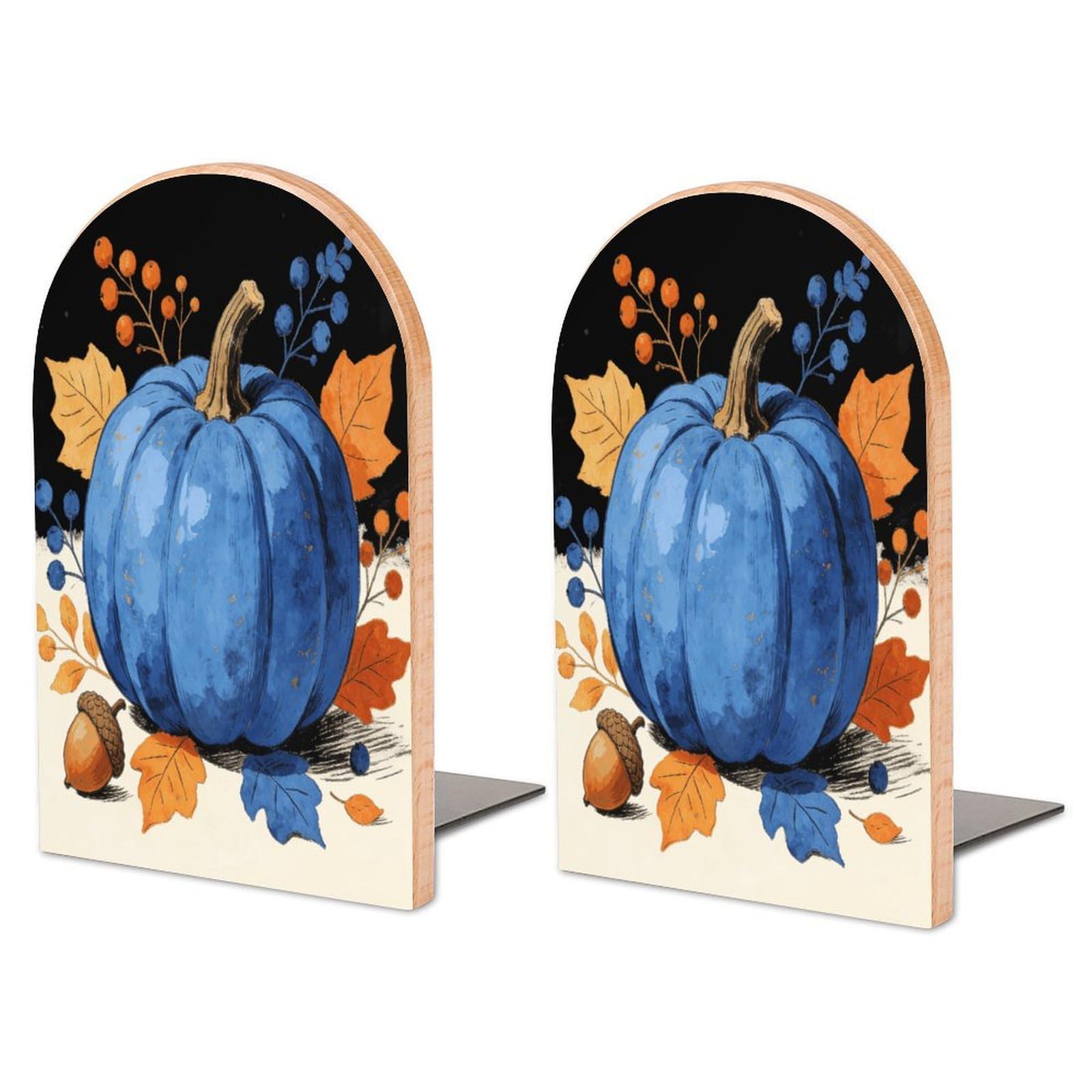 Sujetalibros de calabaza azul otoñal para decorar estantes y organizar despachos con calidez