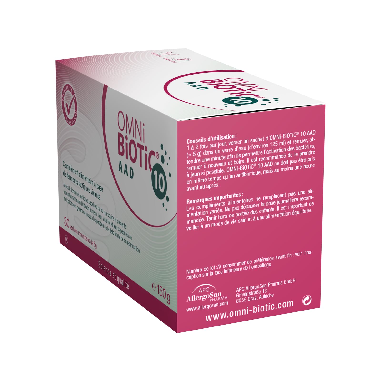 OMNi-BiOTiC 10 AAD | Probiotique | Pendant & après les antibiotiques | Équilibre intestinal | 10 souches bactériennes | 10 milliards d’UFC | 30 sachets | En poudre