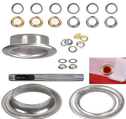DIY Crafts Grommets Kits + Grommets, 1 Pieces Fixing Tools for Canvas Clothes Leather DIY Works (Gold/Silver) (Metal/Brass Made Sizes 2-8) (100 Pcs Mix Sizes, Gold Brass Made)