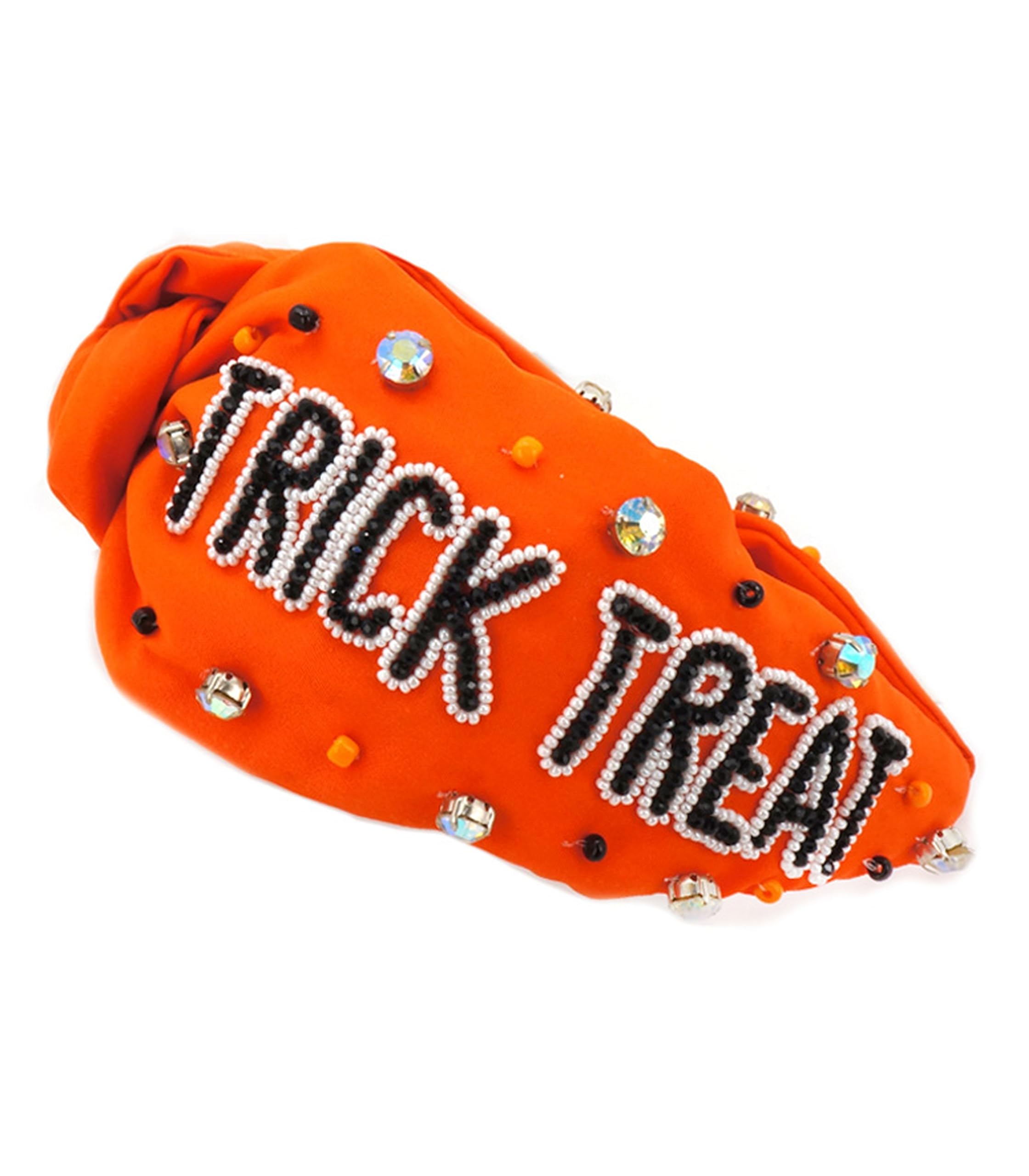 Miracle Collection Halloween Cross Knotted Jeweled Boo Trick or Treat Headband for Holidays and Party Accessories. (Trick or Treat-OR)
