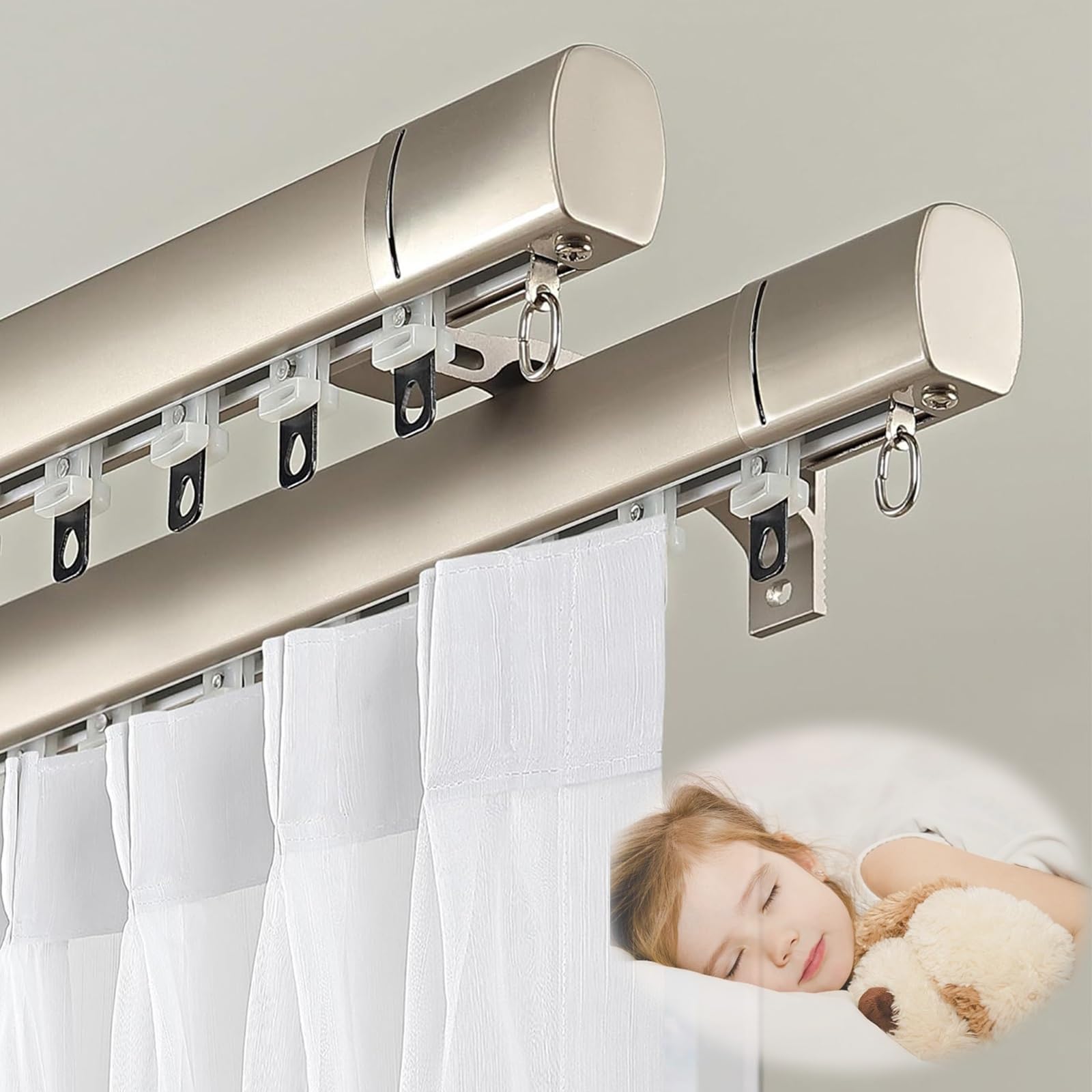 Riel De Cortina Riel De Techo De Aluminio Para Cortinas Grandes Y Pesadas,  Rieles De Cortina Decorativos, Con Polea Universal, 50 100 300 500 600cm  Barra De Cortina De Lujo Para Cortina, image size:1600x1600