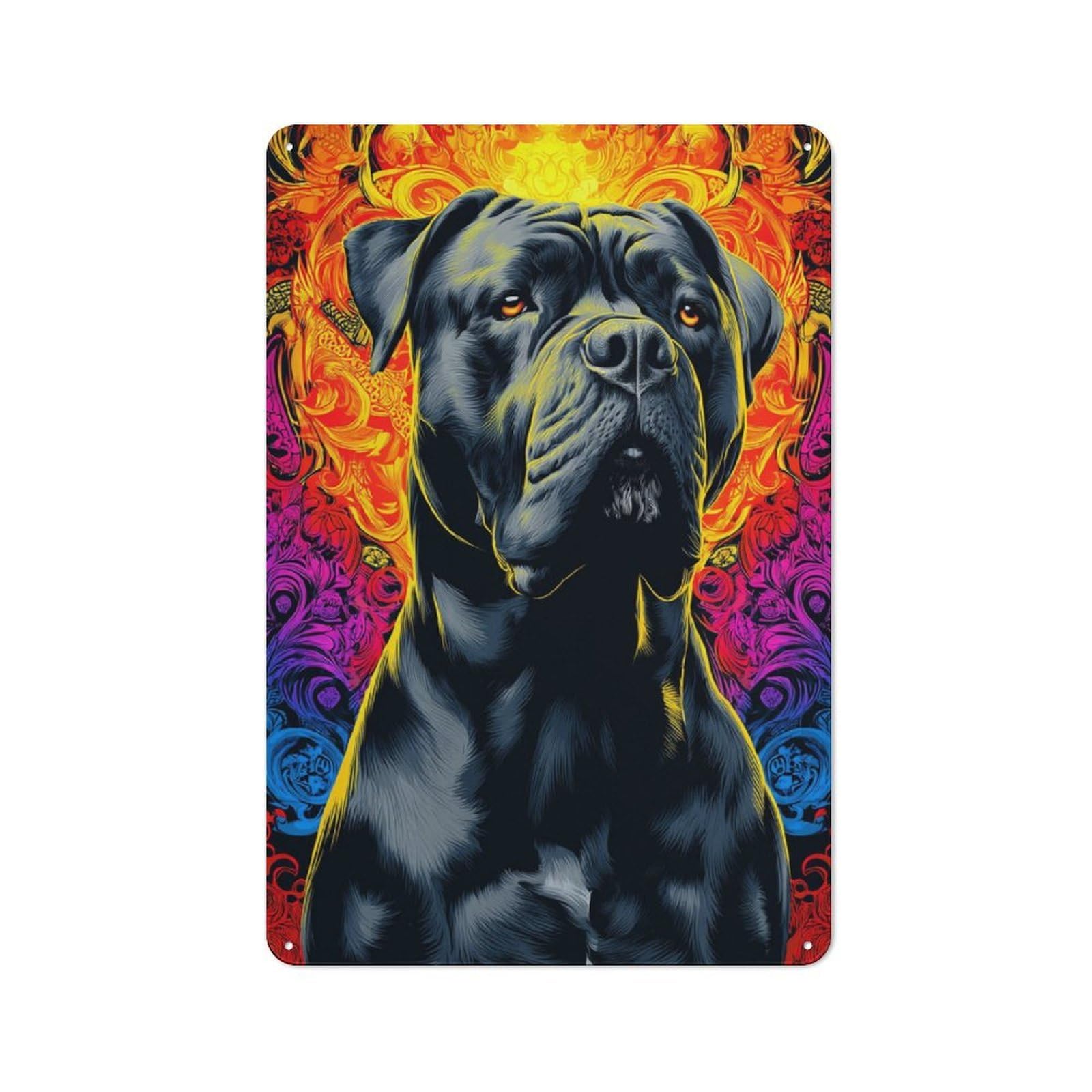 Junmoney Vibrant Dog Portrait Artwork Retro-Style Metal Sign 30X20cm For Garage Or Workshop, A Moving-Home Gift For Collectors Of Tin Signs