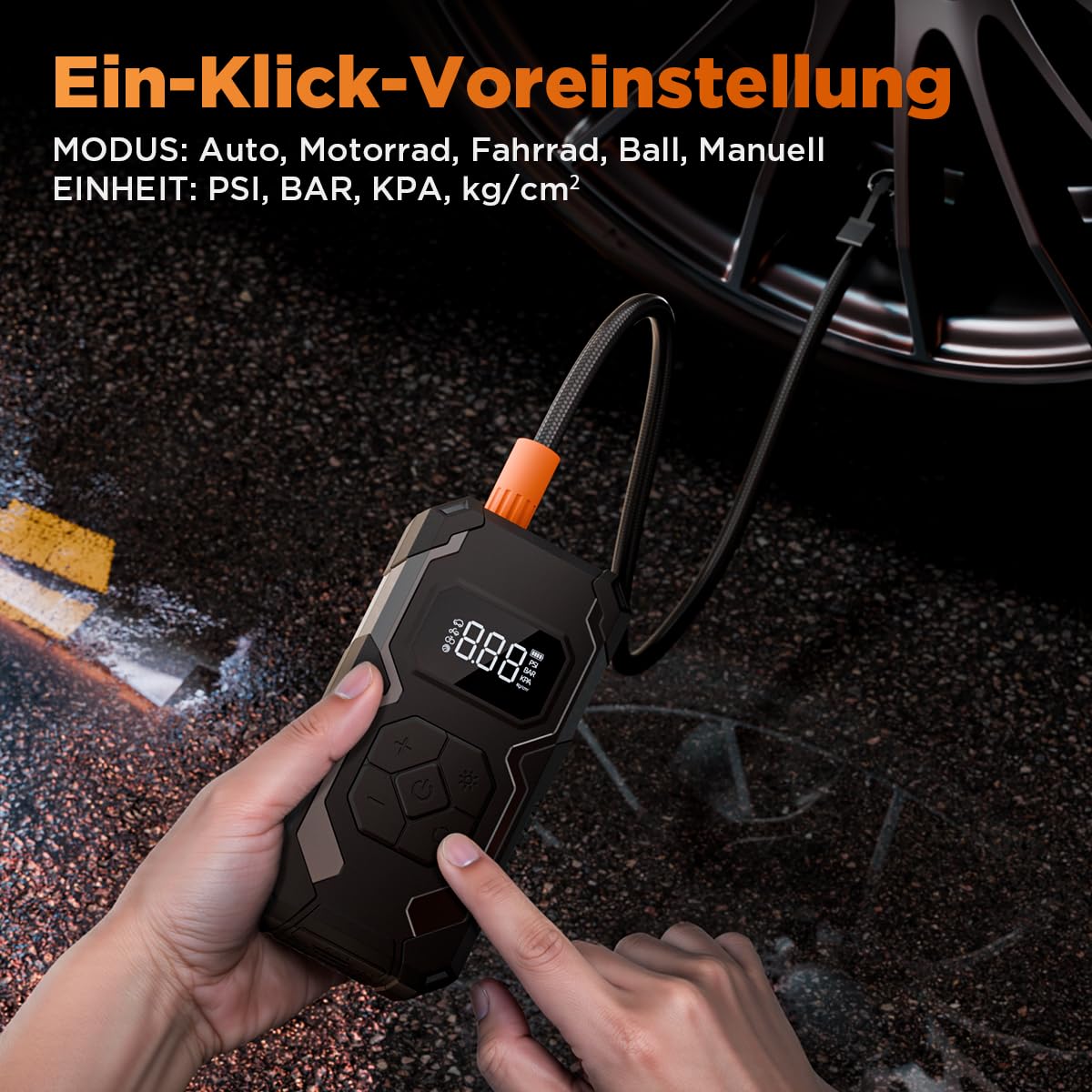 Elektrische Luftpumpe 150PSI Tire Inflator Portable, Akku Kompressor mit Manometer, Fahrradpumpe Elektrisch wiederaufladbar Reifenfüller für Auto, Fahrrad, Motorrad, Bälle, Schwarz