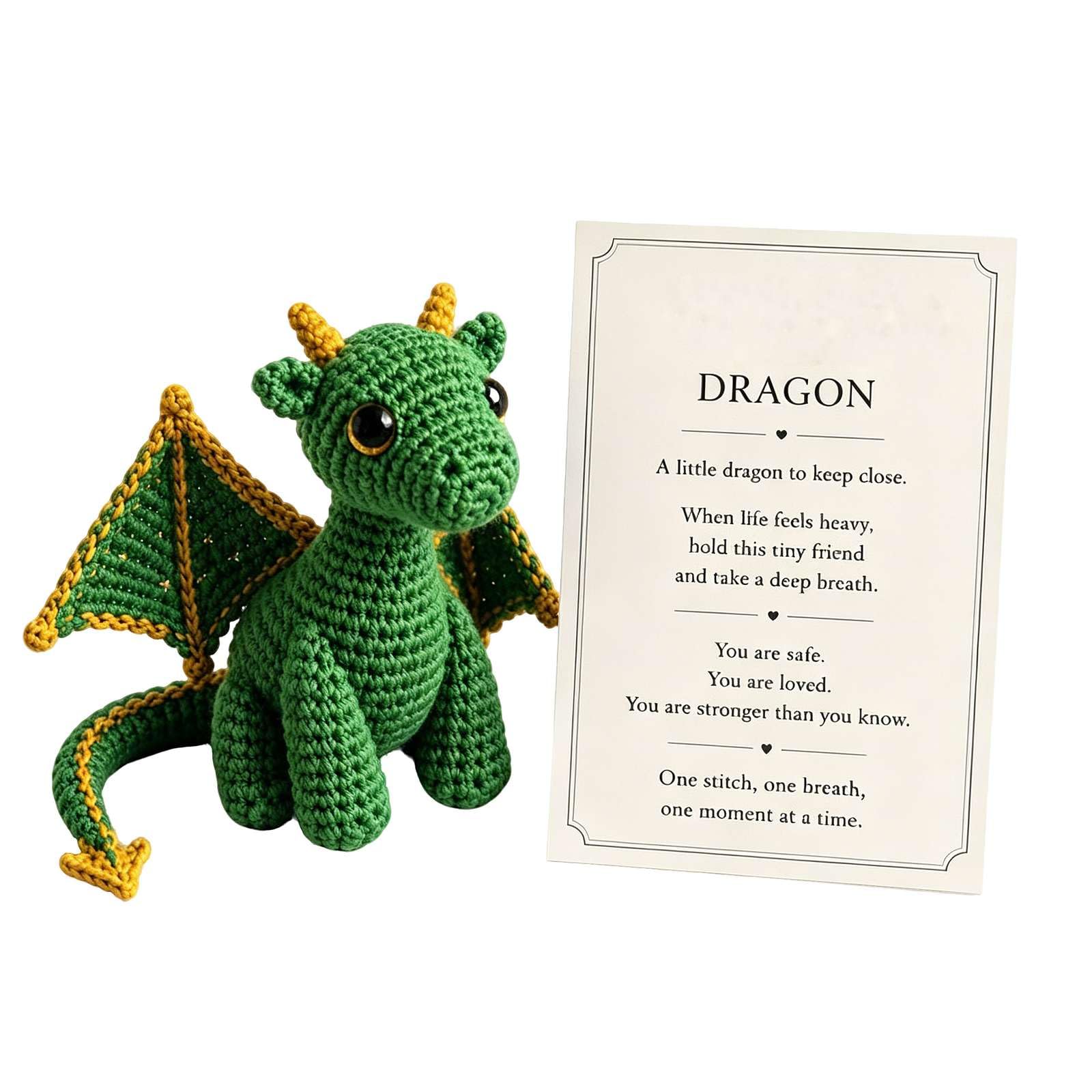 Crochet Dragon Stuffed Animal, Emotional Support Dragon With Card (Green) — image 1