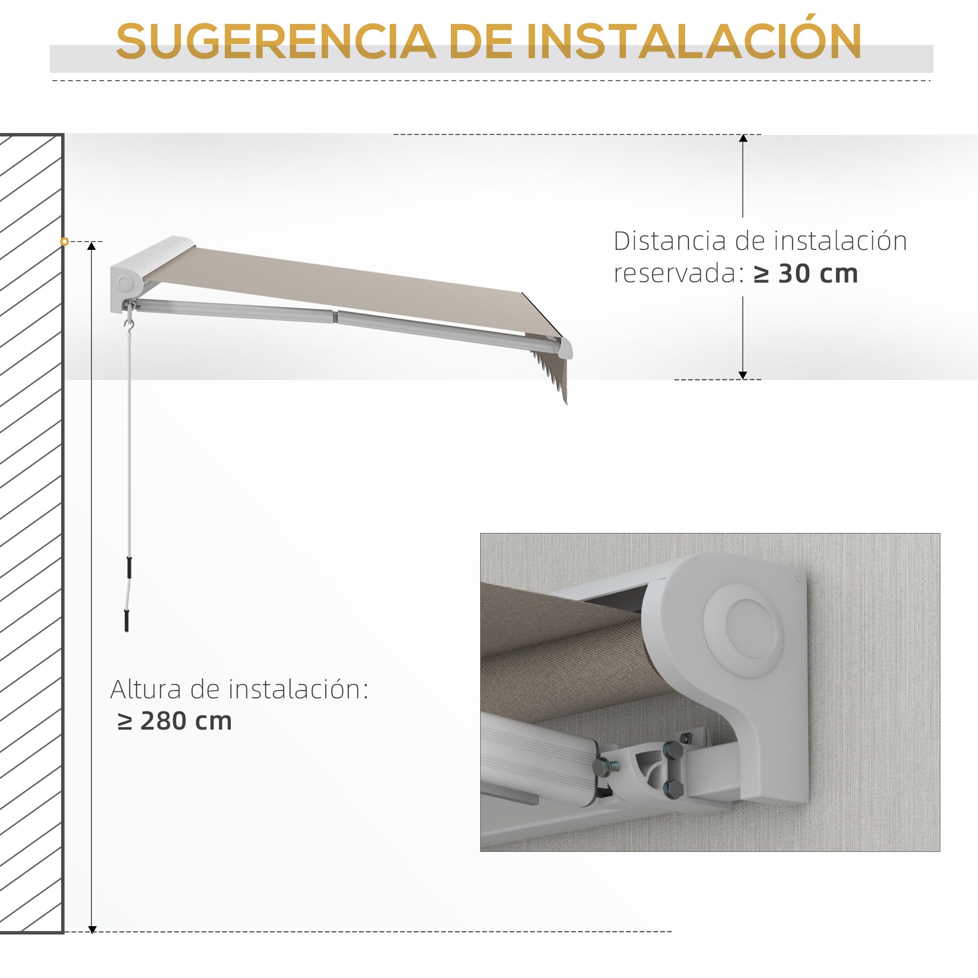 Outsunny Toldo Retráctil Eléctrico o Manual 250x200 cm para Balcón Crema | Toldo Portátil, Mando a Distancia, Manivela Manual, Marco de Aluminio, para Ventana Puerta Terraza Patio, Exterior