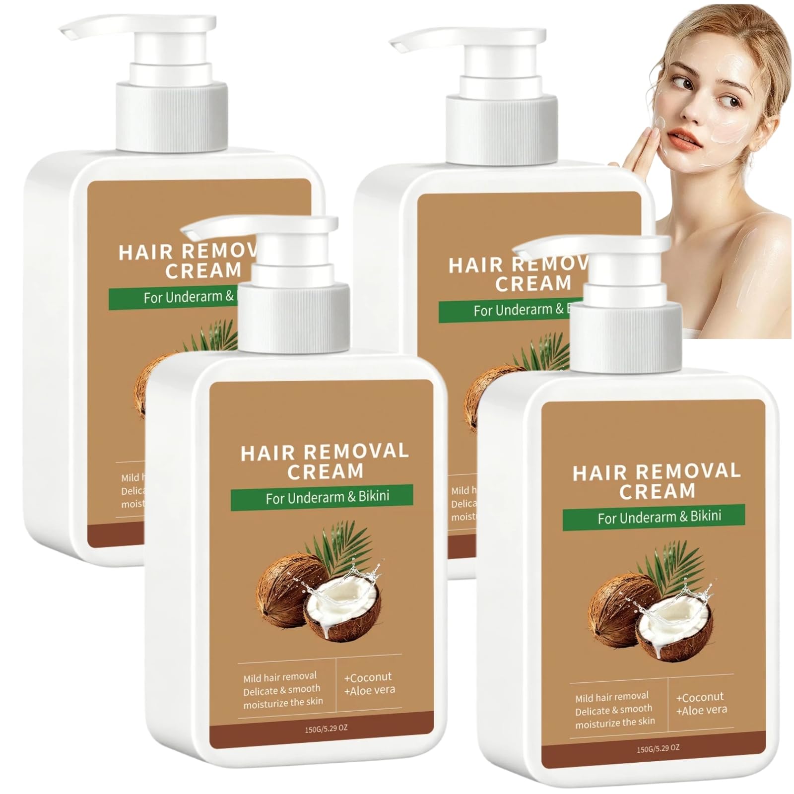 Crema depilatoria delicata e indolore per donne e uomini, a base di olio di cocco, per viso, labbro superiore, mento e guance. Adatto per pelli sensibili. Lascia la pelle (4 pezzi)