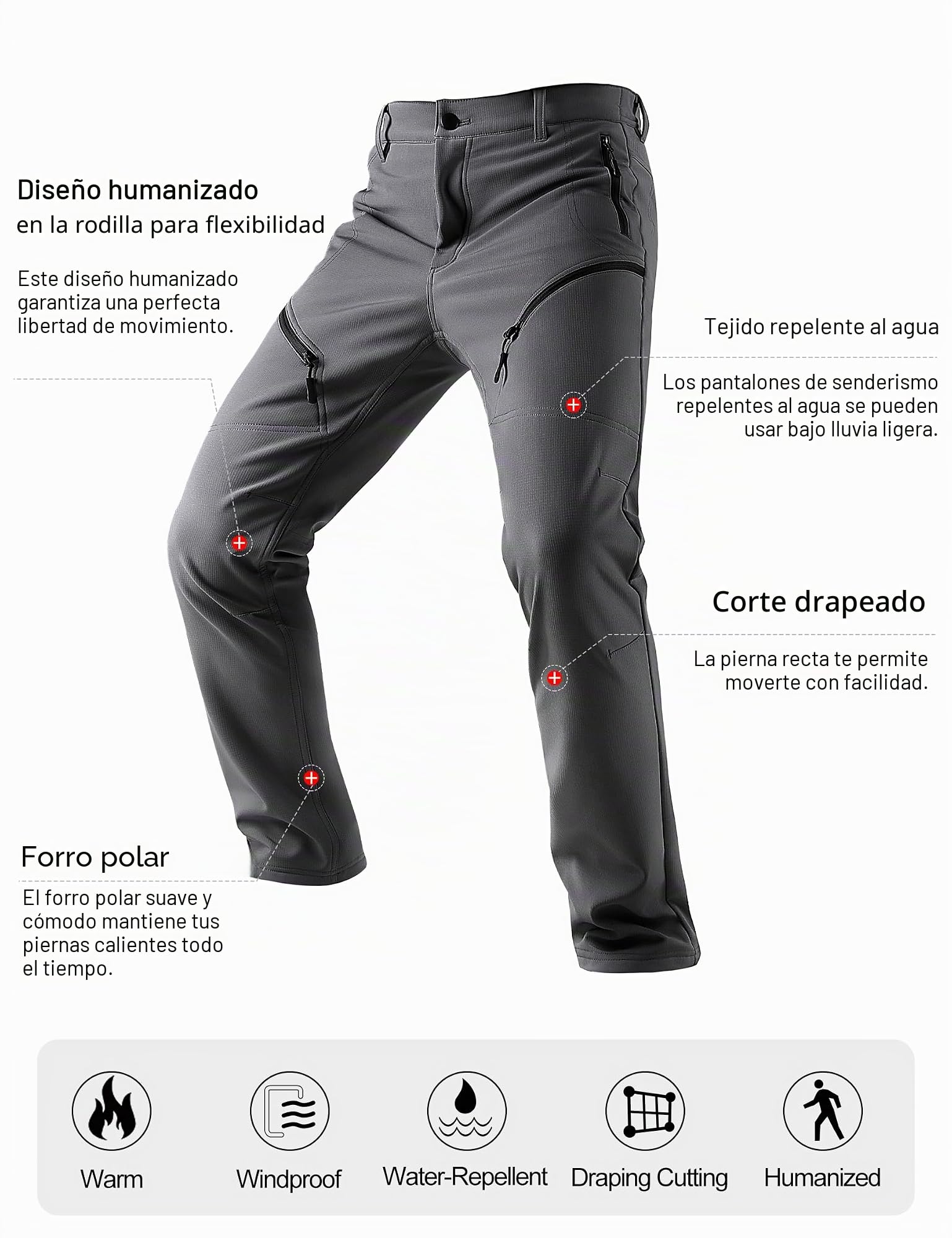 KUTOOK Pantalones Trekking Hombre Invierno Pantalones Soft Shell Hidrófuga Cálidos y A Prueba De Viento con Forro Polar para Senderismo Escalada Montaña(HP010)