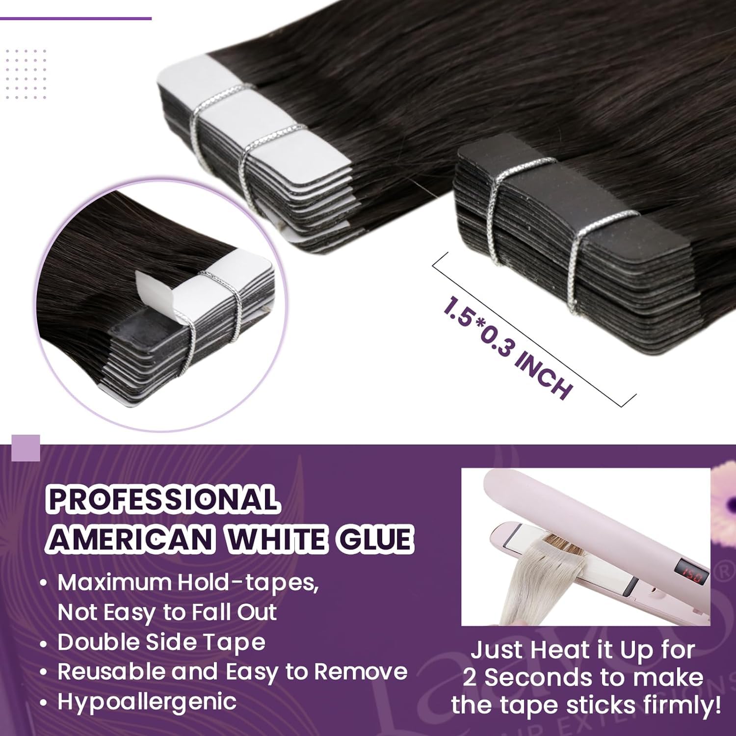 LaaVoo Tape in Hair Extensions Human Hair Dark Brown Tape Hair Extensions Real Human Hair Invisible Tapes Remy Straight Darkest Brown Hair Double Sided Tabs 20pcs 50g 18 Inch #2 - Image 3