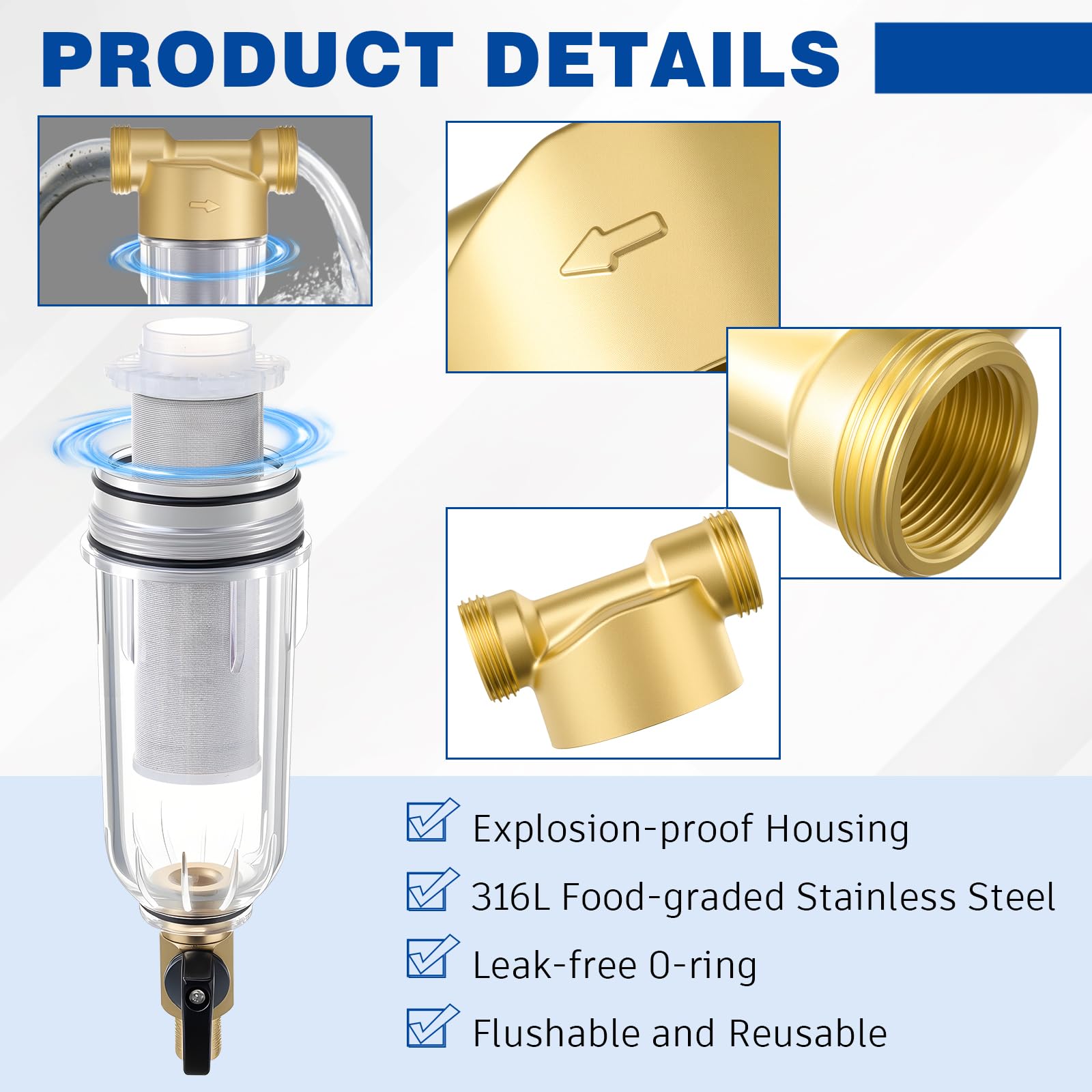 WILLBOND Filtro per acqua per sedimenti da 3/4", 50, 100 e 200, riutilizzabile, con 2 adattatori, per sistema di pre-filtrazione dell'acqua domestico e commerciale, ideale per proprietari di casa