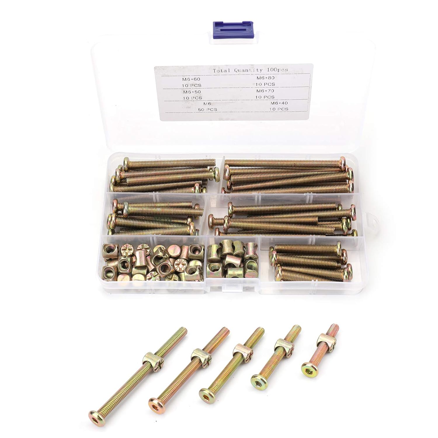 Suреr Bіg Clеаrаnсе! Yarlung 100 Pieces Hex Bolts Barrel Nuts Replacement Kit, M6 x 40/50/60/70/80mm Socket Cap Screws for Crib, Bed, Headboard, Chair, Furniture