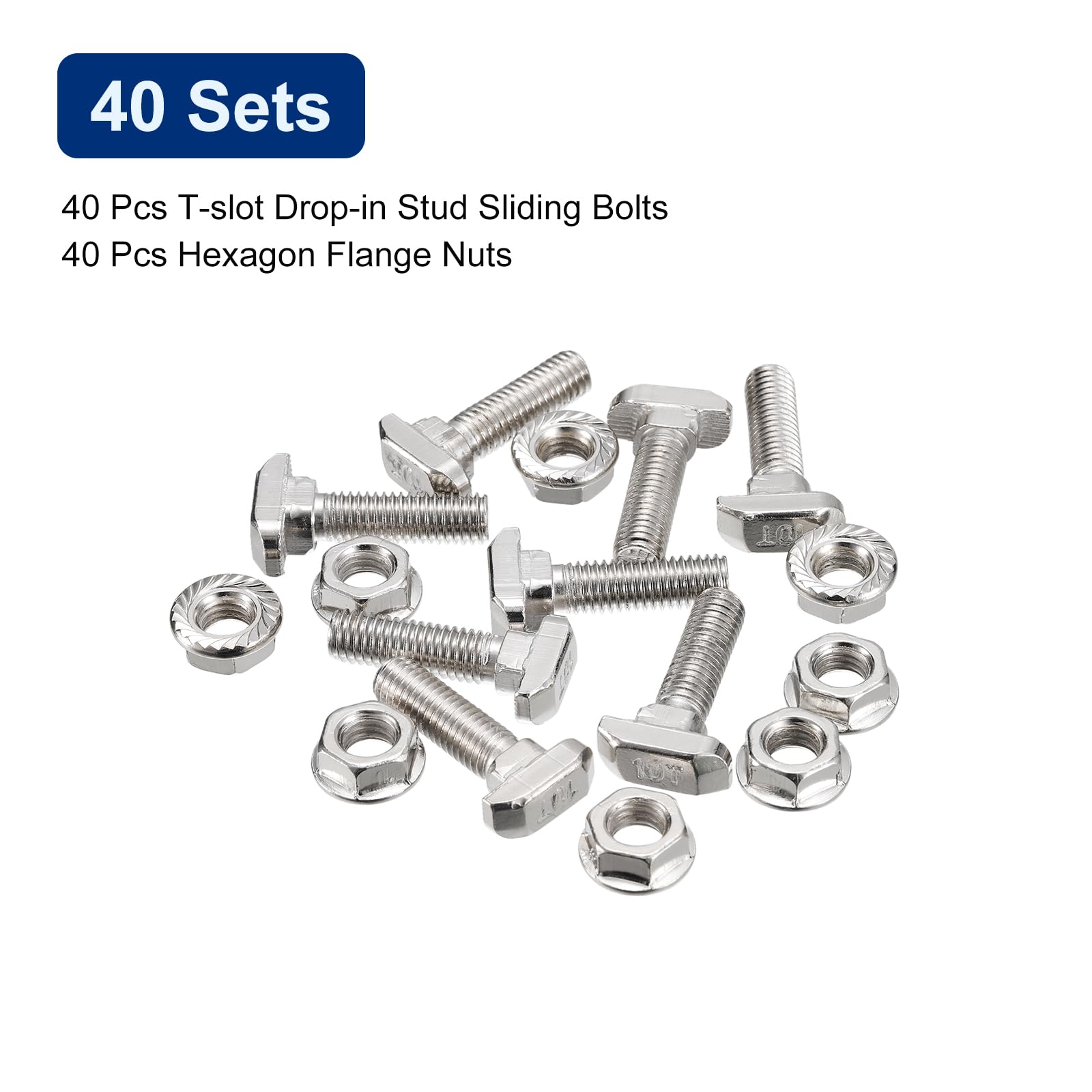 QUARKZMAN Vis en T avec Boulon M8X30mm et Écrous à Bride Hexagonale M8, 40 Ensembles de Boulons en T à Tête de Marteau et Tige en T pour Profilé en Aluminium de Série 45