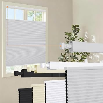 No Drill Blackout Top Down Bottom Up Cellular Blinds No Tools Custom Cordless Honeycomb Shades for Window Privacy Blinds Window TreatmentLight Gray,Custom Size