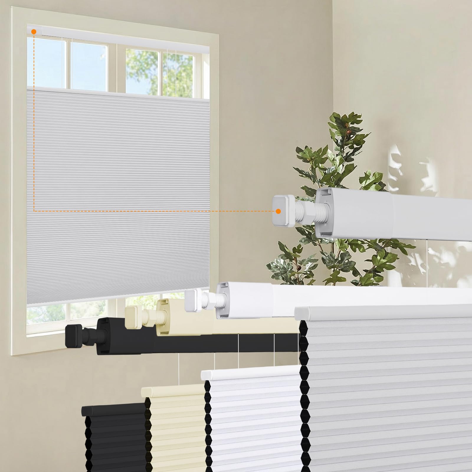 No Drill Blackout Top Down Bottom Up Cellular Blinds No Tools Custom Cordless Honeycomb Shades for Window Privacy Blinds Window Treatment(Light Gray,145cm W x 150cm H)