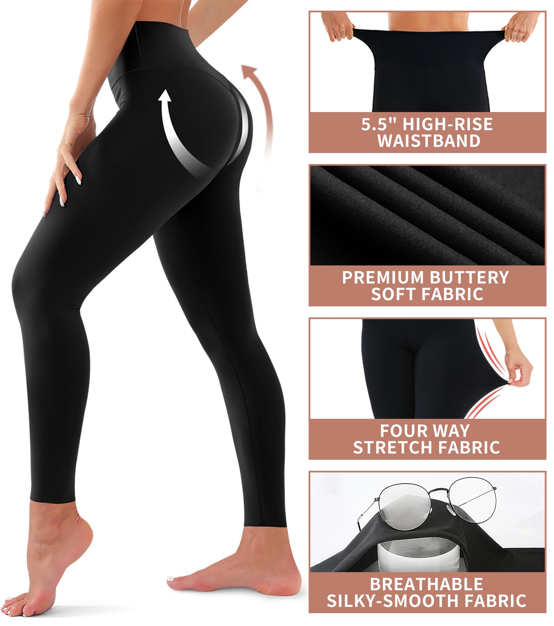 Leggings for Women - High Waisted Full Length Buttery Soft Yoga Pants for Workout Athletic Daily
