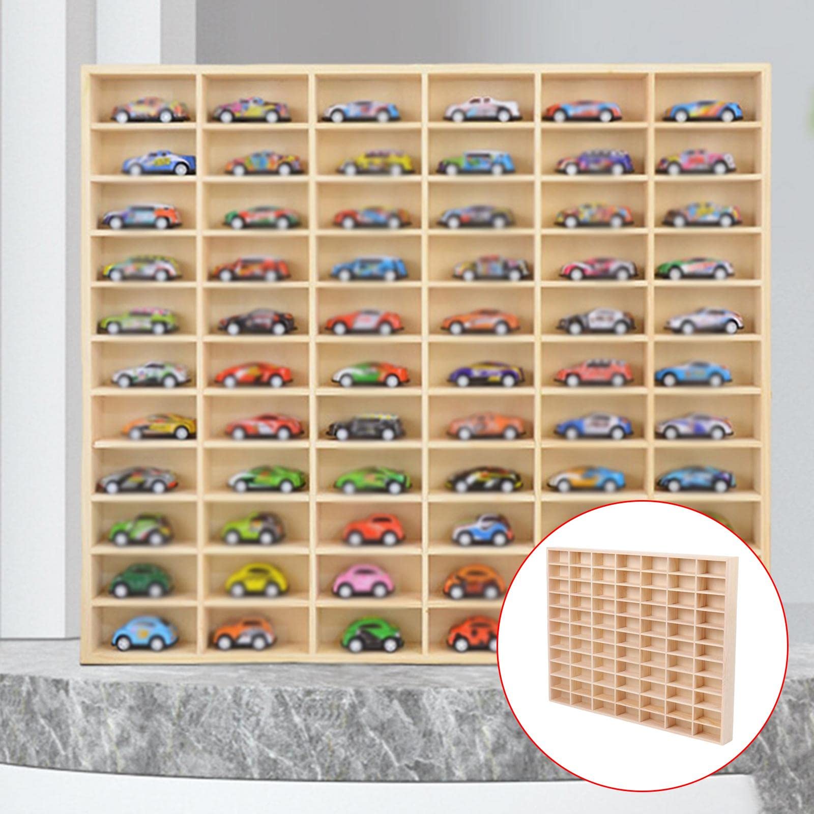 Expositor Multiusos para Figuras de Acción, Estantes de Almacenamiento, Vitrina, Expositor de Madera para Coches de Metal Fundido, Coleccionables, Mos, 77 cuadrículas, Individual