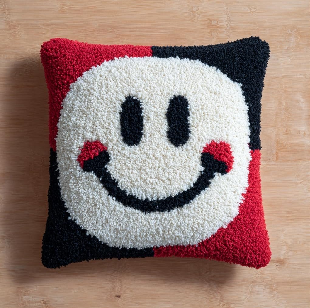 Taxpy Latch Hook Kits for Adults Smiling Cup DIY Rug Tapestry Kits with Printed Canvas Embroidery Festival S Home Decoration 17Inch X 17Inch