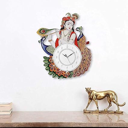 ELTON CRAFT Wooden Radhe Krishna Analog Wall Clock For Your Home Office Living Room (13 X 17.5) Inch
