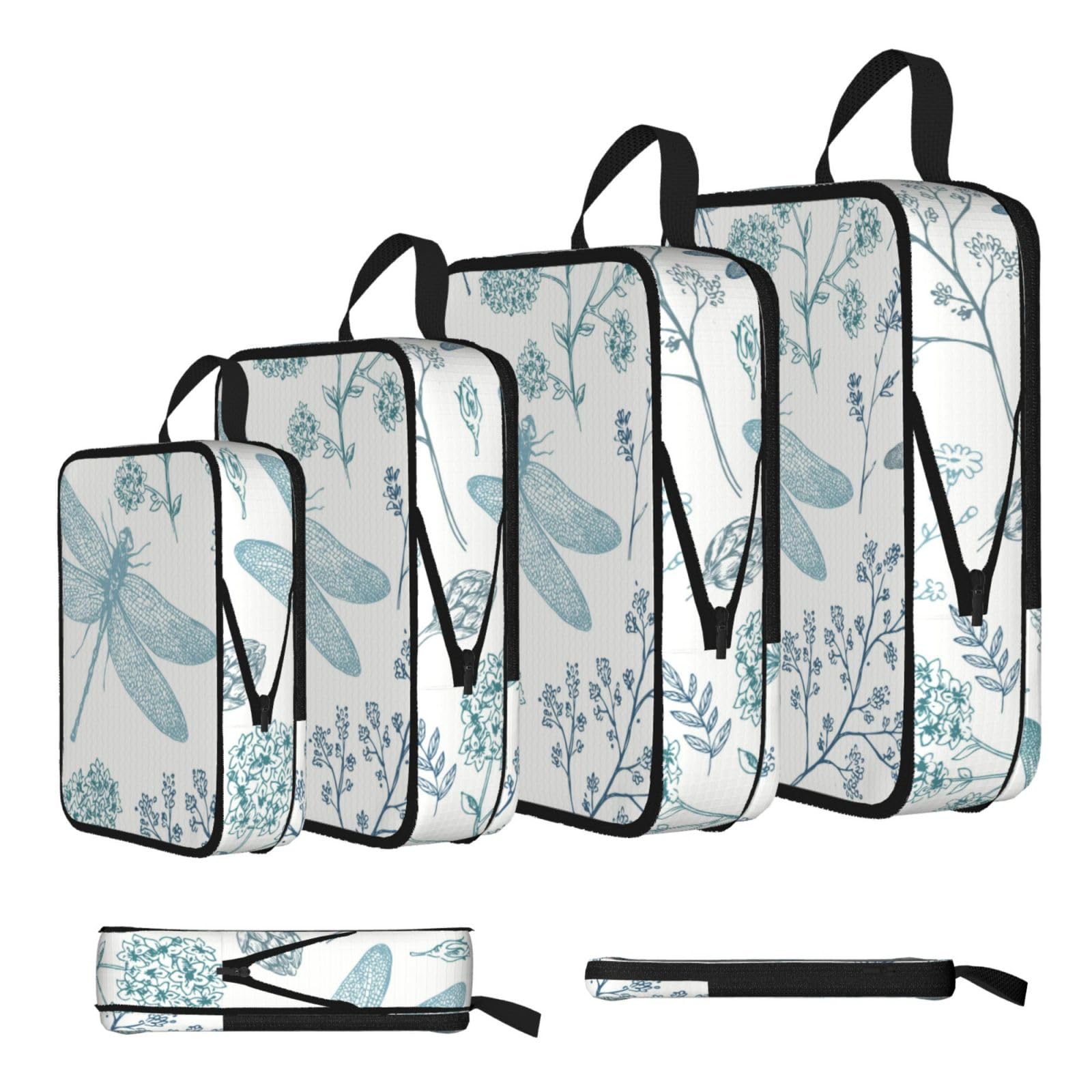 Esnaiuvcd Black Dragonfly Print 4 Set Compression Packing Cubes For Suitcases,Expandable Storage Bags Organizers