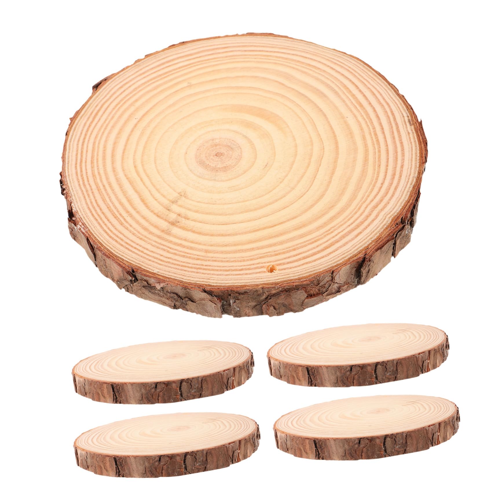 Homoyoyo 5 Stück Naturholzscheiben mit Rinde Robuste Holzkreise für Diy Bastelprojekte Tischdekoration Hochzeit und Weihnachtsdeko Vielseitige Holzscheiben für Kreative Gestaltung
