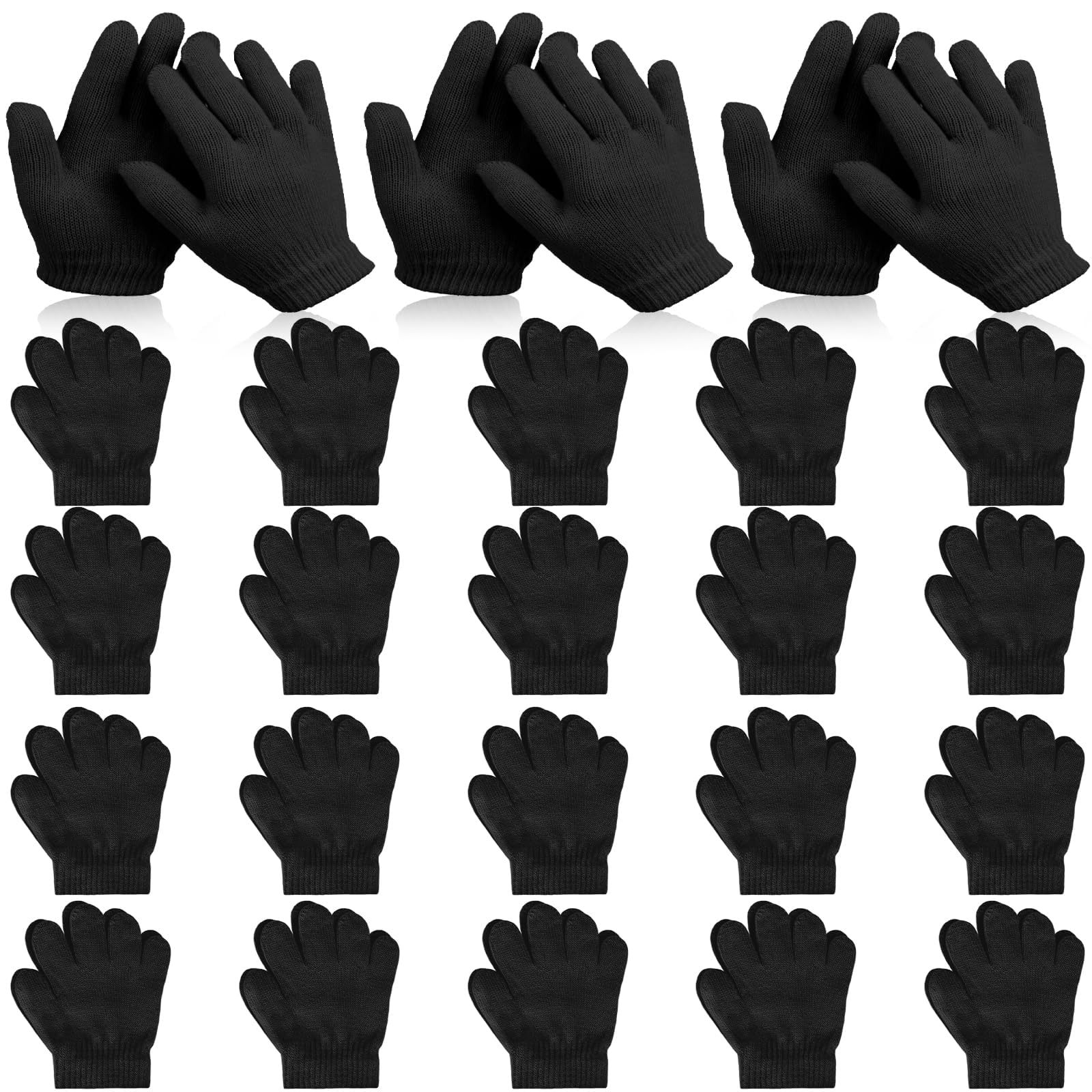 Coopay 12/24/48/100 Pairs Kids Winter Magic Gloves, Stretchy Full Finger Bulk Children Knitted Gloves for Boys Girls Student