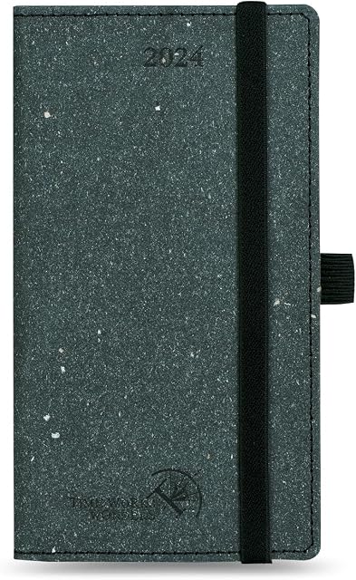 POPRUN ECO-Friendly Pocket 2024 Week To View Diary Slim 16.5 x 9 cm Hardback 24 Weekly Fully Recyclable Small Planner - Black Grey
