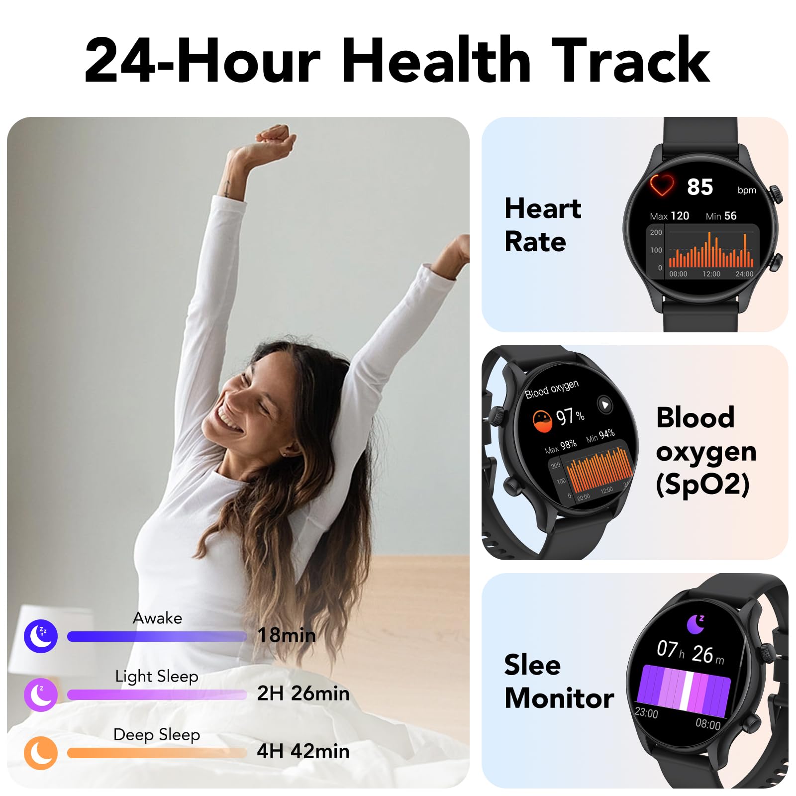 vamout Smartwatch Uomo Donna, 1.39" Orologio Smartwatch con Effettua/Risposta Chiamate, 100+ Sportive Modalità Fitness Tracker, Contapassi/Sonno/Cardiofrequenzimetro, IP68 Smart Watch per Android/iOS