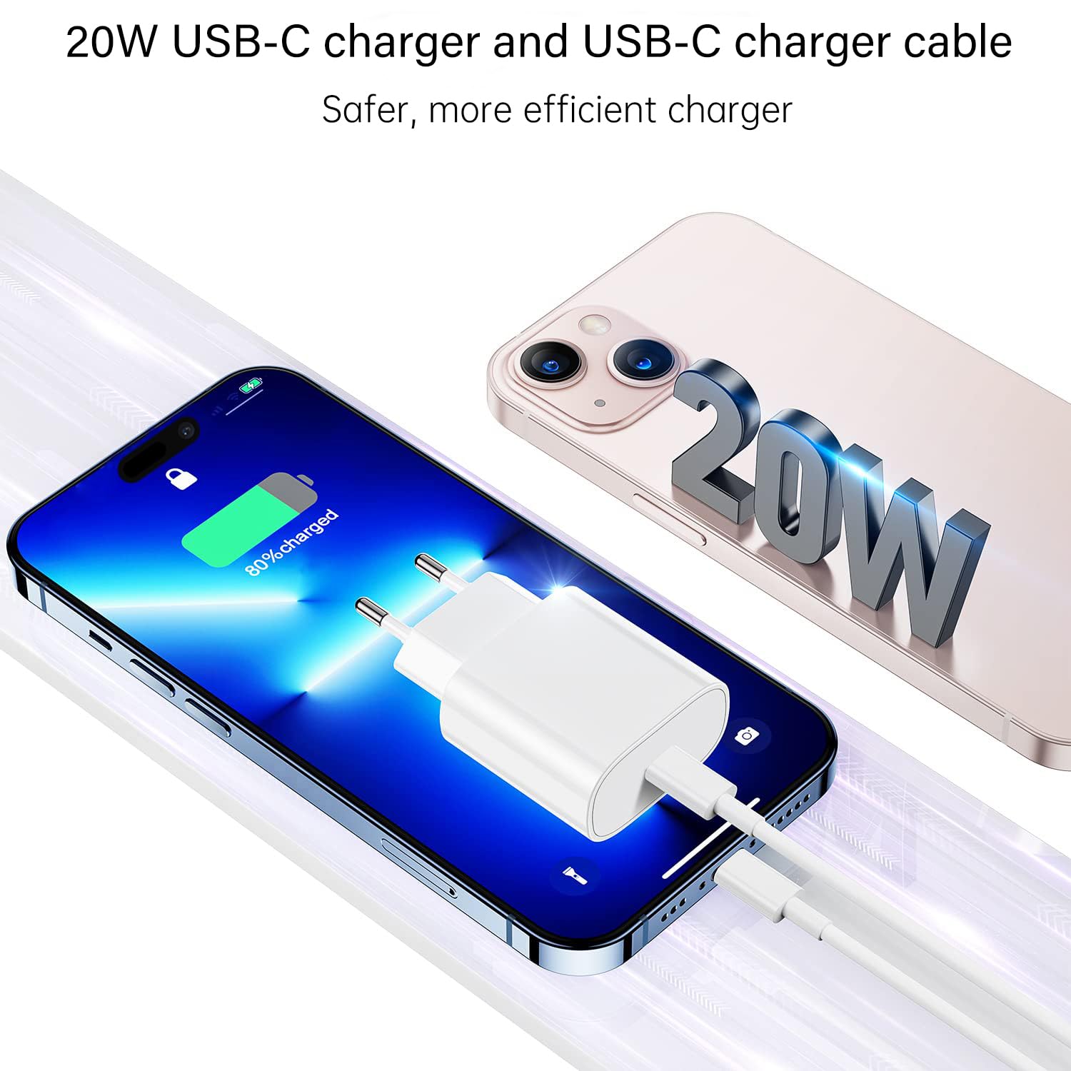 Chargeur Rapide 20W MFi Pour IPhone 16/15 – Avec Câble USB-C 2m, Recharge Ultra Rapide Et Sûre