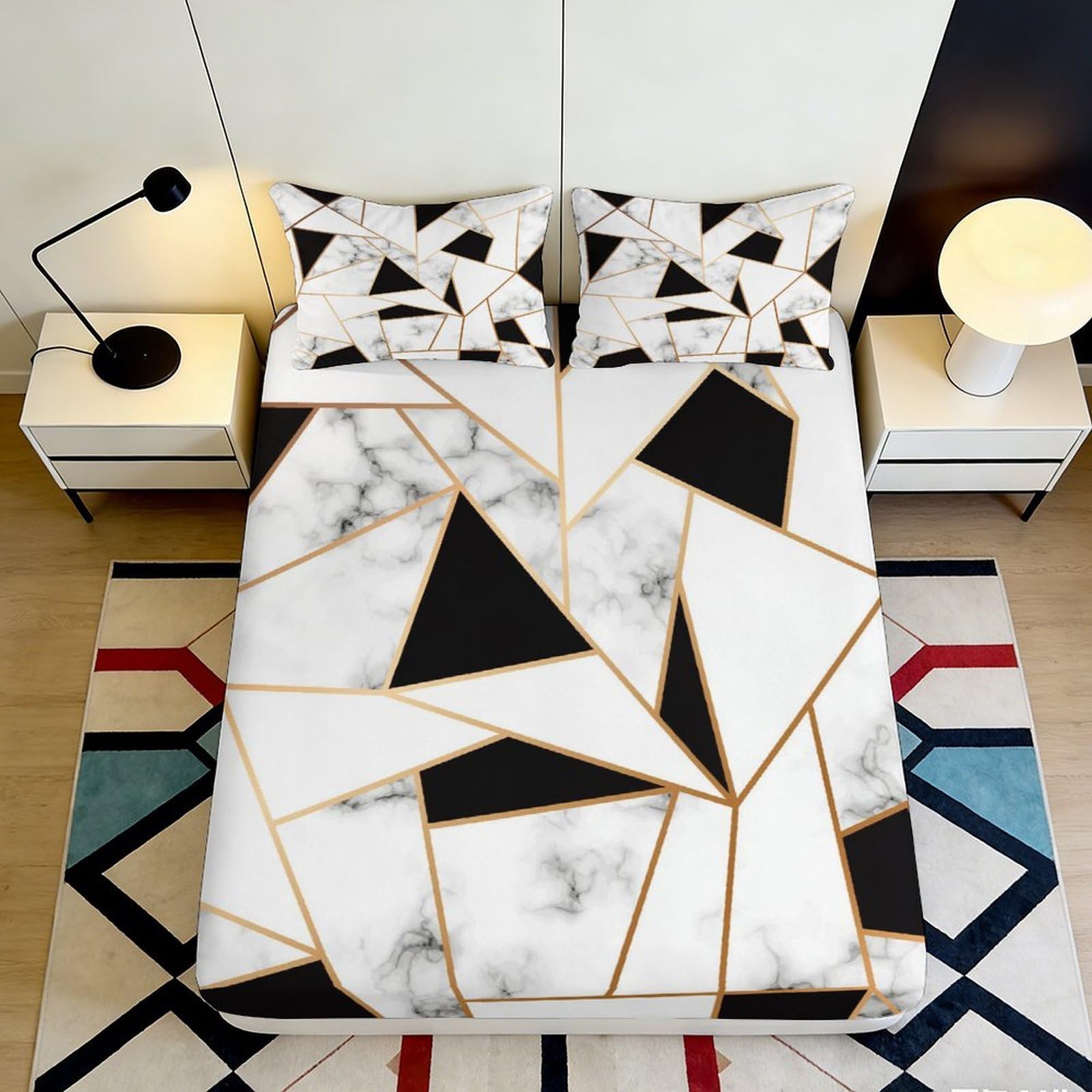 3D Printed Geometric Fitted Sheet Microfiber Deep Pocket Non-Slip Bedroom Geometric Mattress Fitted Cover Full Wrap Washable 200x200x25cm 90x200x25cm