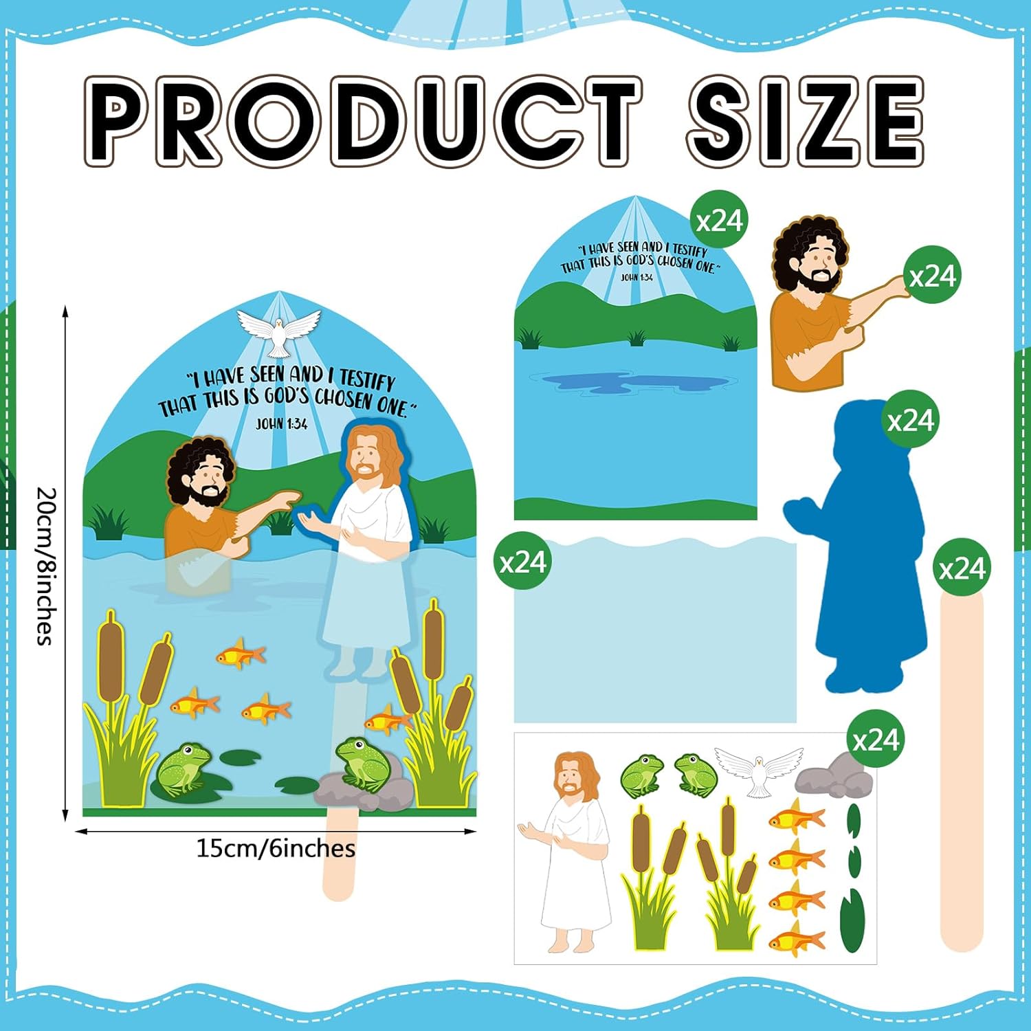 24 Pcs Baptism of Jesus Crafts for Kids Fun Home Activities 8 x 6 Inches John 1:34 Back to School Religious DIY VBS Christian Catholic Bible Crafts for Sunday School Church Classroom Gifts Supplies