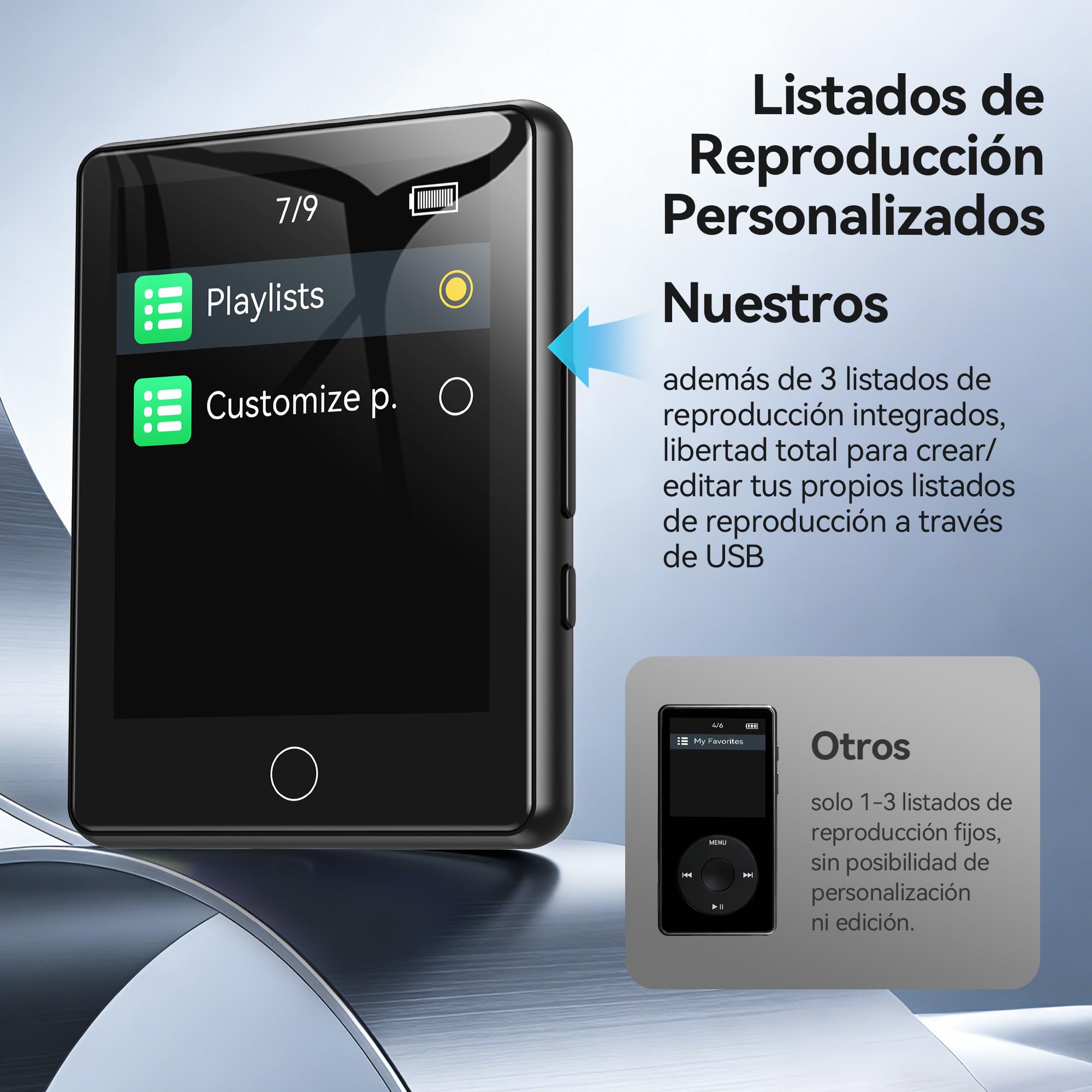 AGPTEK MP3 Bluetooth 5.3 con Pantalla Táctil de 2.8", Reproductor MP3 Sonido HiFi, Radio FM, Grabadora y Altavoz, 64GB Ampliable a 128GB y Player Funda