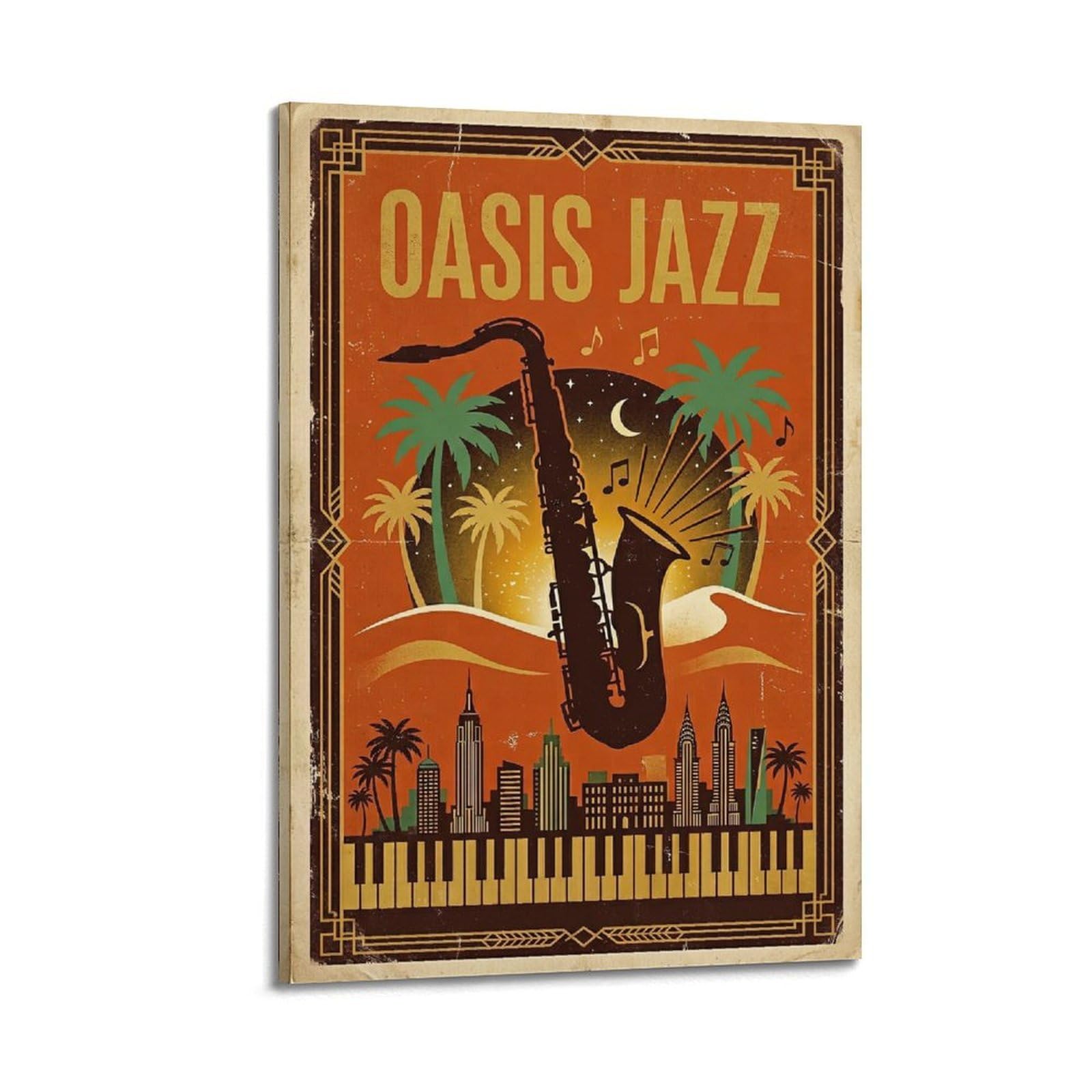 OKNGB Vintage Retro Desert Palm Skyline Saxophone Jazz Poster Decorative Painting Canvas Art Picture 20x30inch(50x75cm)