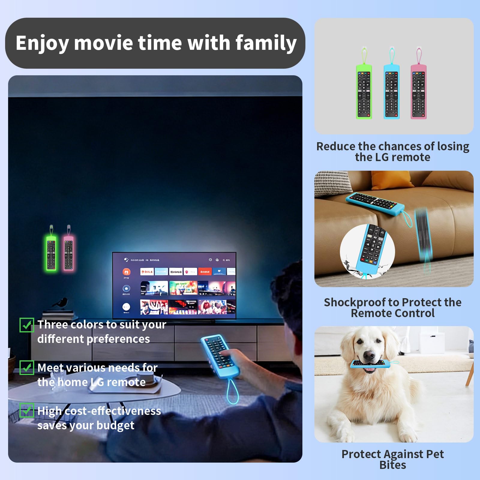 Paquete de 3 controles remotos de repuesto para LG TV con cubierta protectora de silicona antipérdida y gancho, universal para LG todos los televisores inteligentes LCD LED, HDTV, UHD, OLED 3D 4K