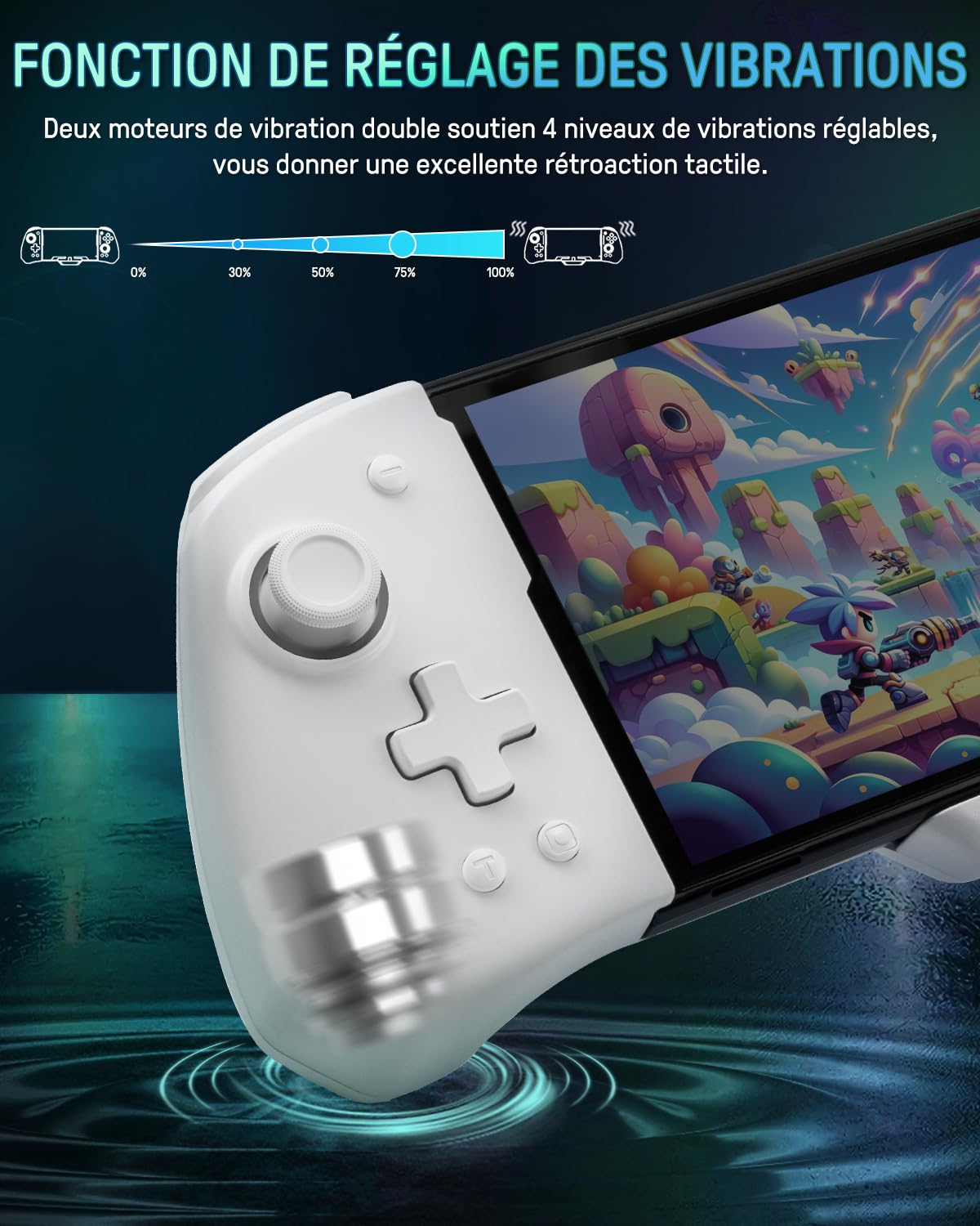 PALPOW Manette lumineuse Switch – Compatible Switch/OLED, design ergonomique, Joypad intégré, Turbo, Mapping, LED 7 couleurs – Blanc