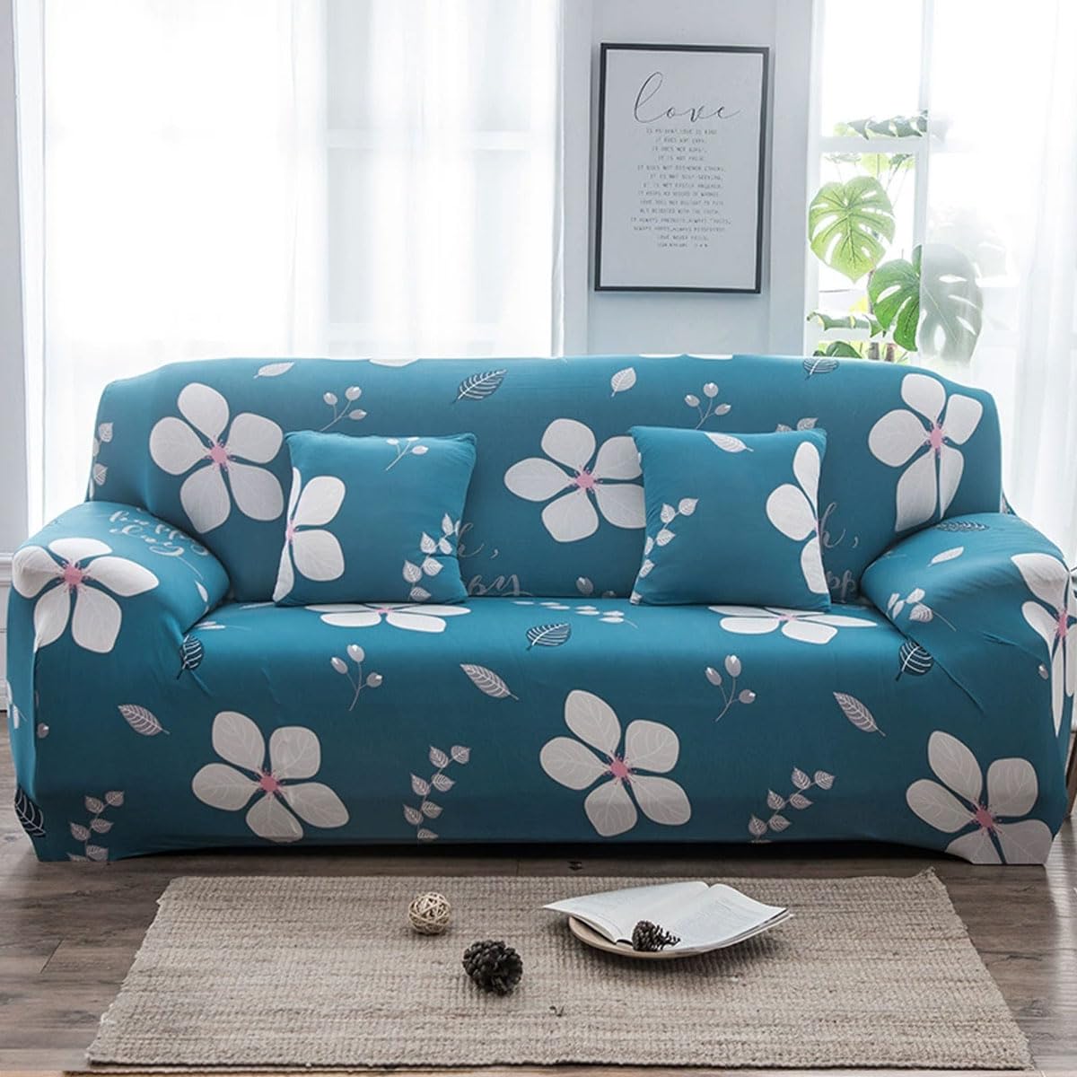Sswh K Sofa Cover 1/2/3/4 Seater High Stretch Sofa Covers 3D Printed Spandex Sofa Covers All-Inclusive Sofa Slipcover Non Slip Sofa Slipcover Universal Fitted Sofa Sl(Size:3 Seater(190-230Cm),Color:k)