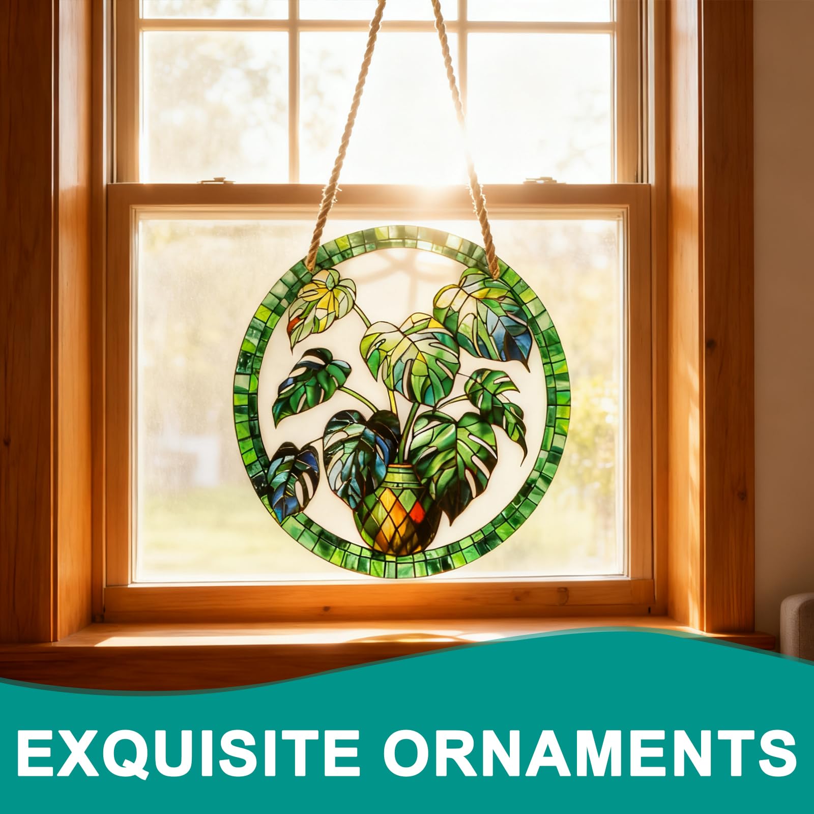 Decoracion Jardin Exterior,Atrapasoles para Ventanas Colgante con Modelado de Plantas Verdes,Adornos Jardin Exterior Impresión a Doble Cara para Terraza,Alféizar,Casa y Jardín