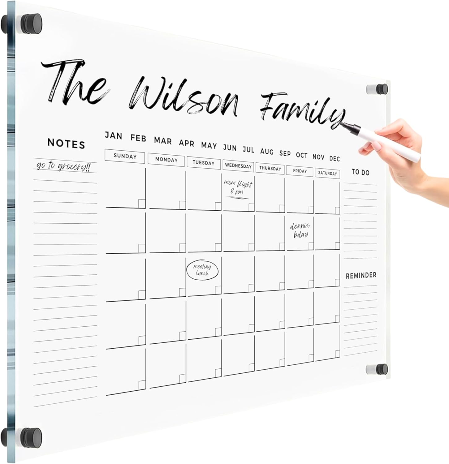 Premium Ultra - Customizable Wall Calendar - Clear Dry Erase Acrylic Whiteboard Dry Erase Planner Family Calendar 2026 Office Board Reusable (28x20'')