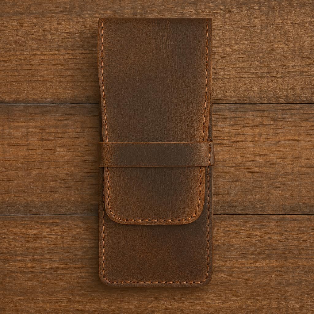 Leather Pen Holder, Genuine 3 Pen Case with Tuck-in Flap, Brown Leather Case for Fountain, Ballpoint & Rollerball Pens, Travel Organizer, Luxury Executive Pen Storage Sleeve (3 Pen, Brown) - Image 3