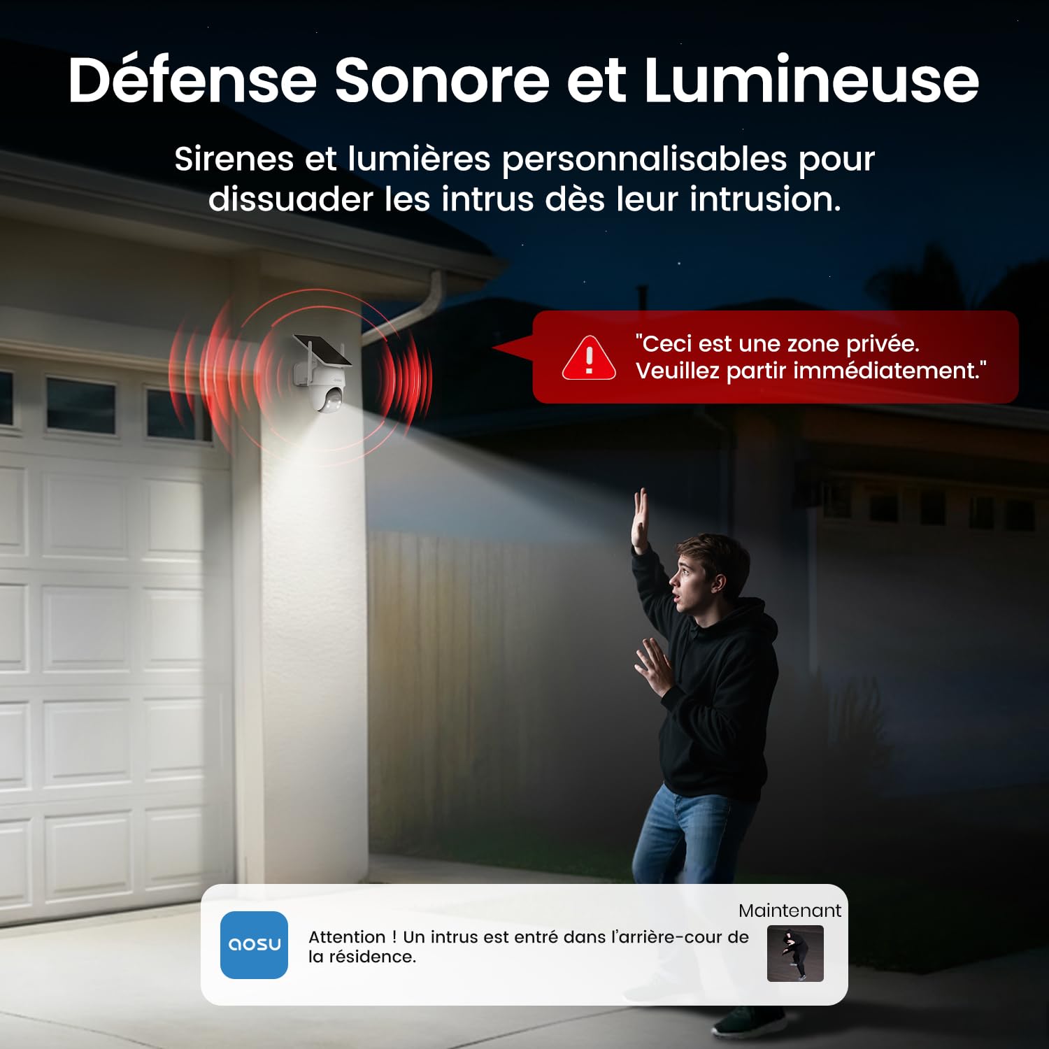 aosu 2K Camera Surveillance WiFi Exterieure sans Fil Solaire, Kit 2 Caméras + aosuBase, sans Abonnement Requis Stockage Local, 360° PTZ Suivi Automatique Détection Vision Nocturne Couleur, 5G/2.4GHz