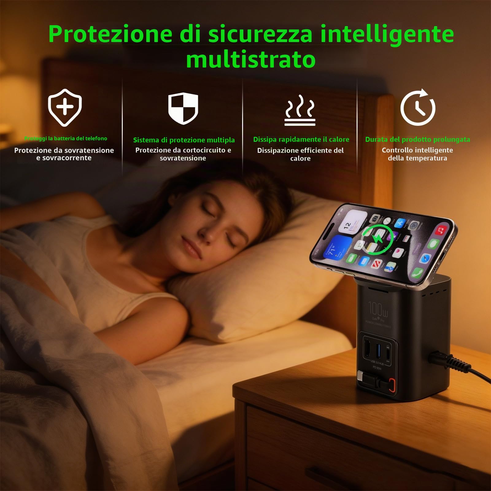 Caricatore USB C 100W da 6 in 1, Stazione di Ricarica con Caricatore Wireless Qi2.2 25W Cavo USB-C Retrattile 65W e Porta USB-C 65W e HDTV 2.1 8K e Hub USB 3.0 per iPhone 17 Samsung Galaxy Laptop ecc