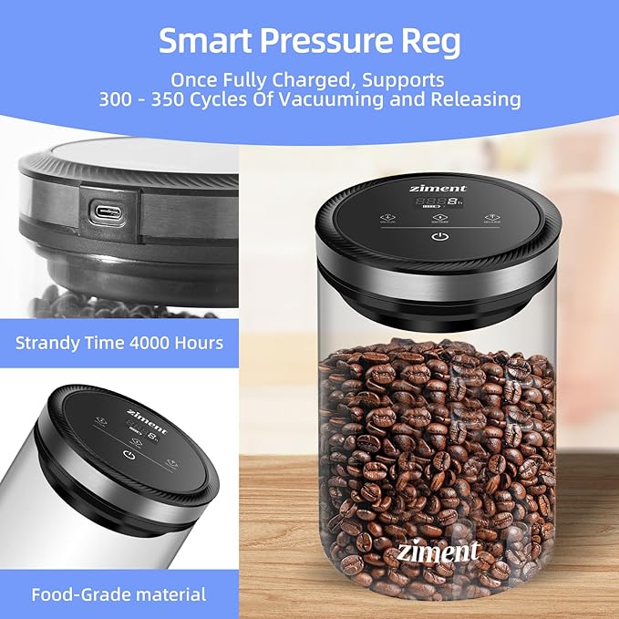 Contenedor de Café al Vacío Ziment 1.6L, Vidrio Hermético miniatura 3