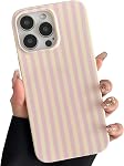 for iPhone 15 Case Cute Striped Phone Case Soft TPU Slim Shockproof Protective Cover for Women Girls, Pink and White