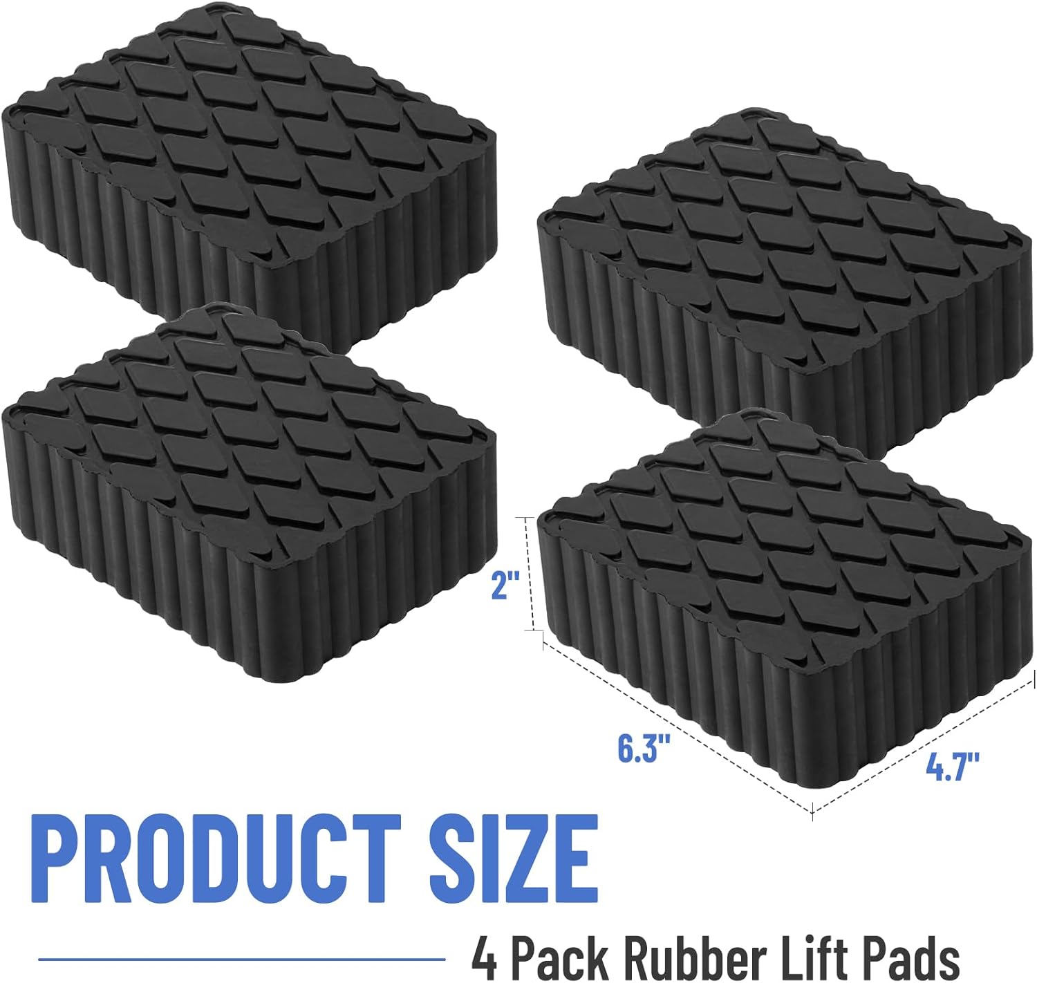 4 Pack Solid Rubber Auto Lift Pads, Anti-Skid Lift Block Spacer Pad for Car Lifts, Jacks and Racks, 3000lbs Loading Capacity, 6-1/3" x 4-3/4" x 2"
